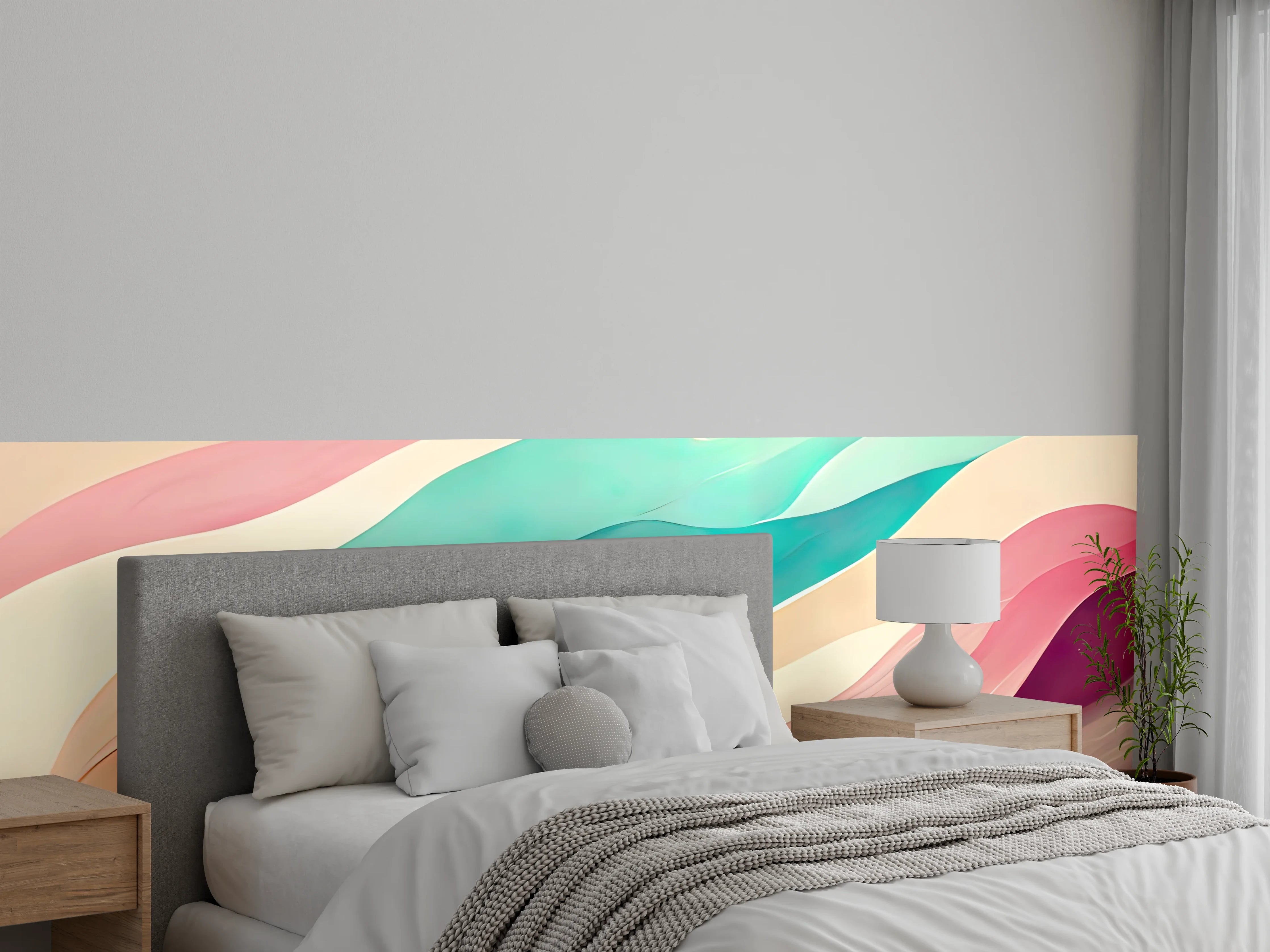 Wandverkleidung Schlafzimmer - Pastellfarbene Wellen – Abstrakte Wandkunst