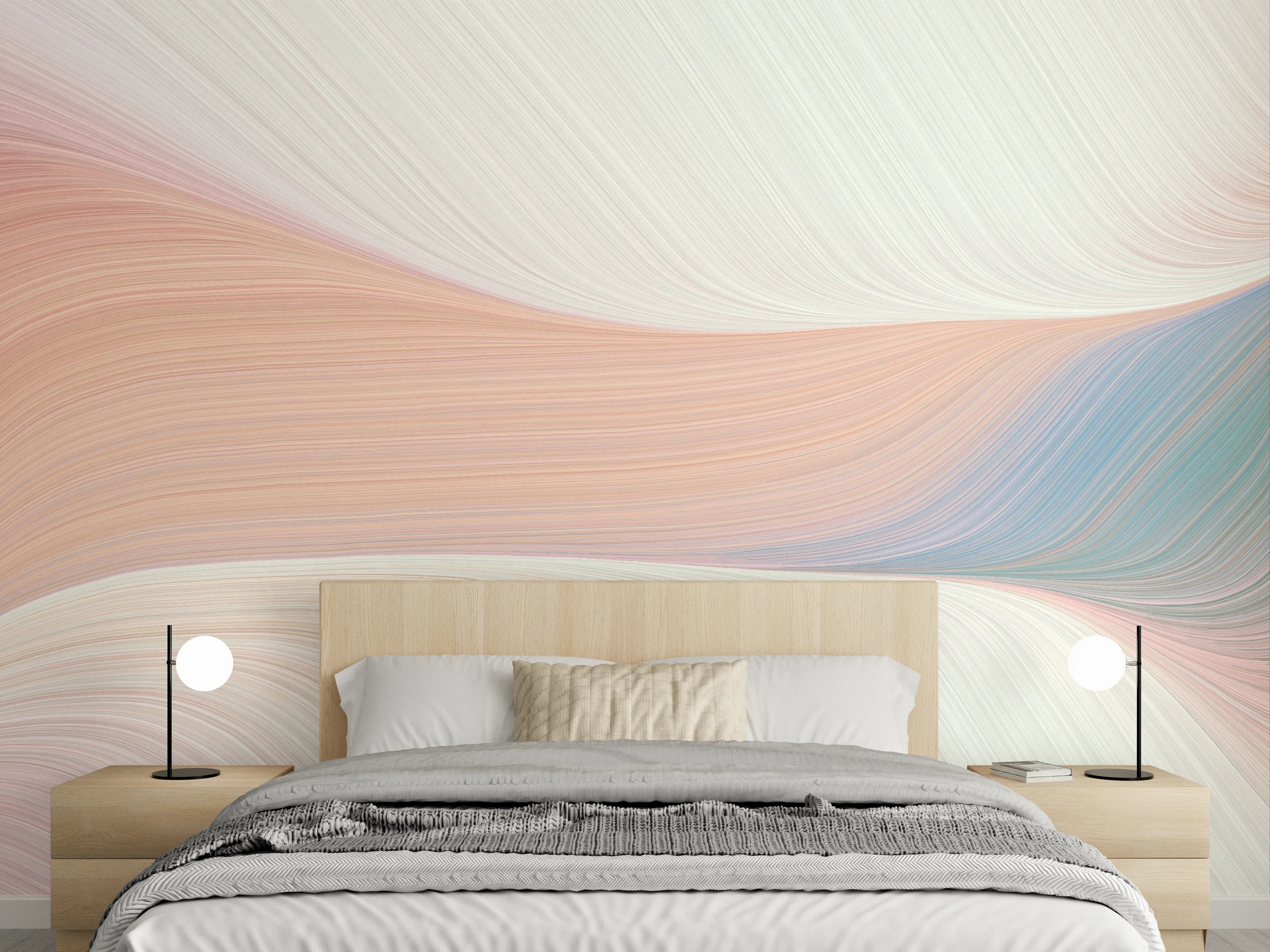 Wandverkleidung Schlafzimmer - Pastellfarbene abstrakte Wellen Wandbild