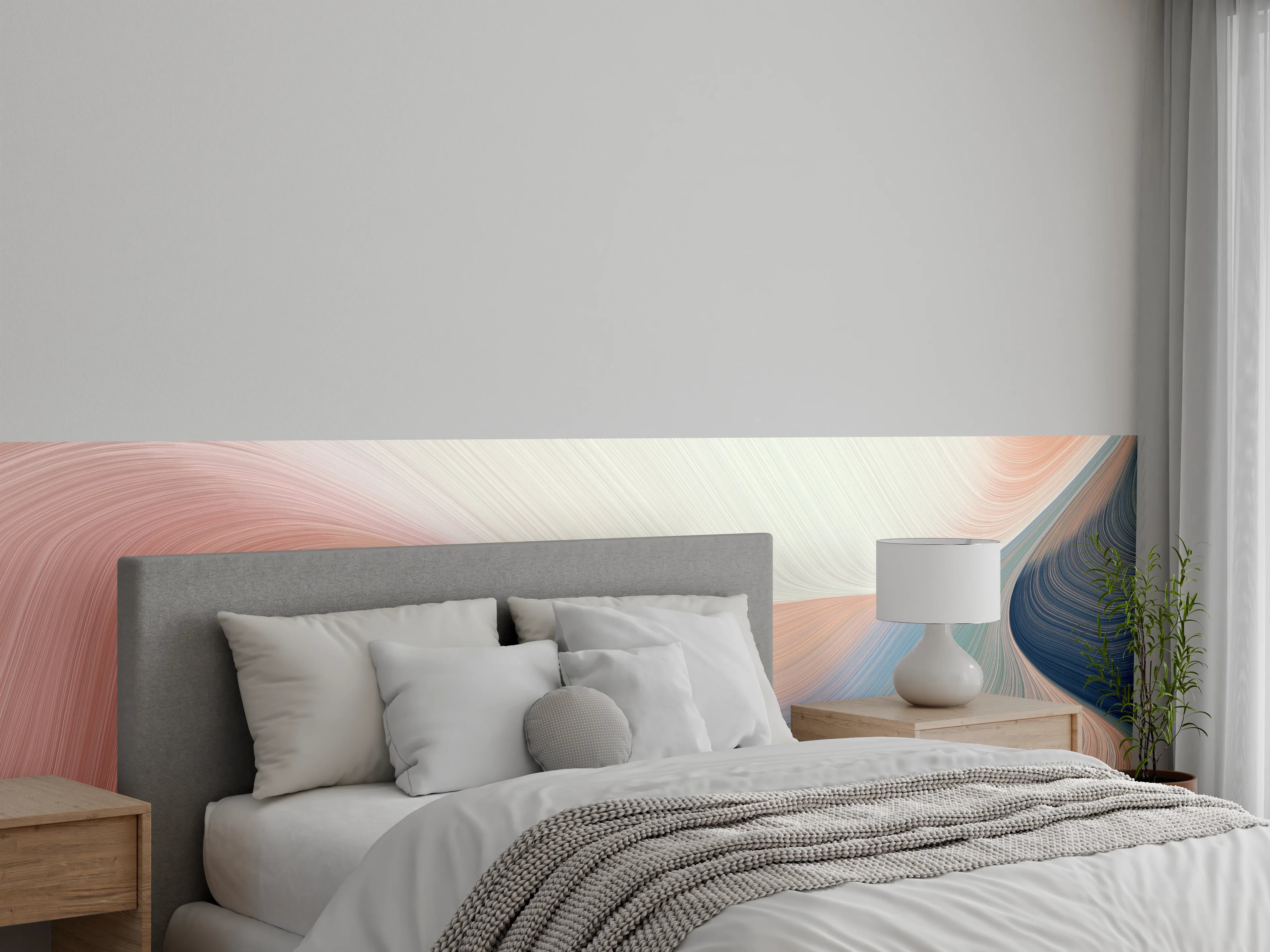 Wandverkleidung Schlafzimmer - Pastellfarbene abstrakte Wellen Wandbild