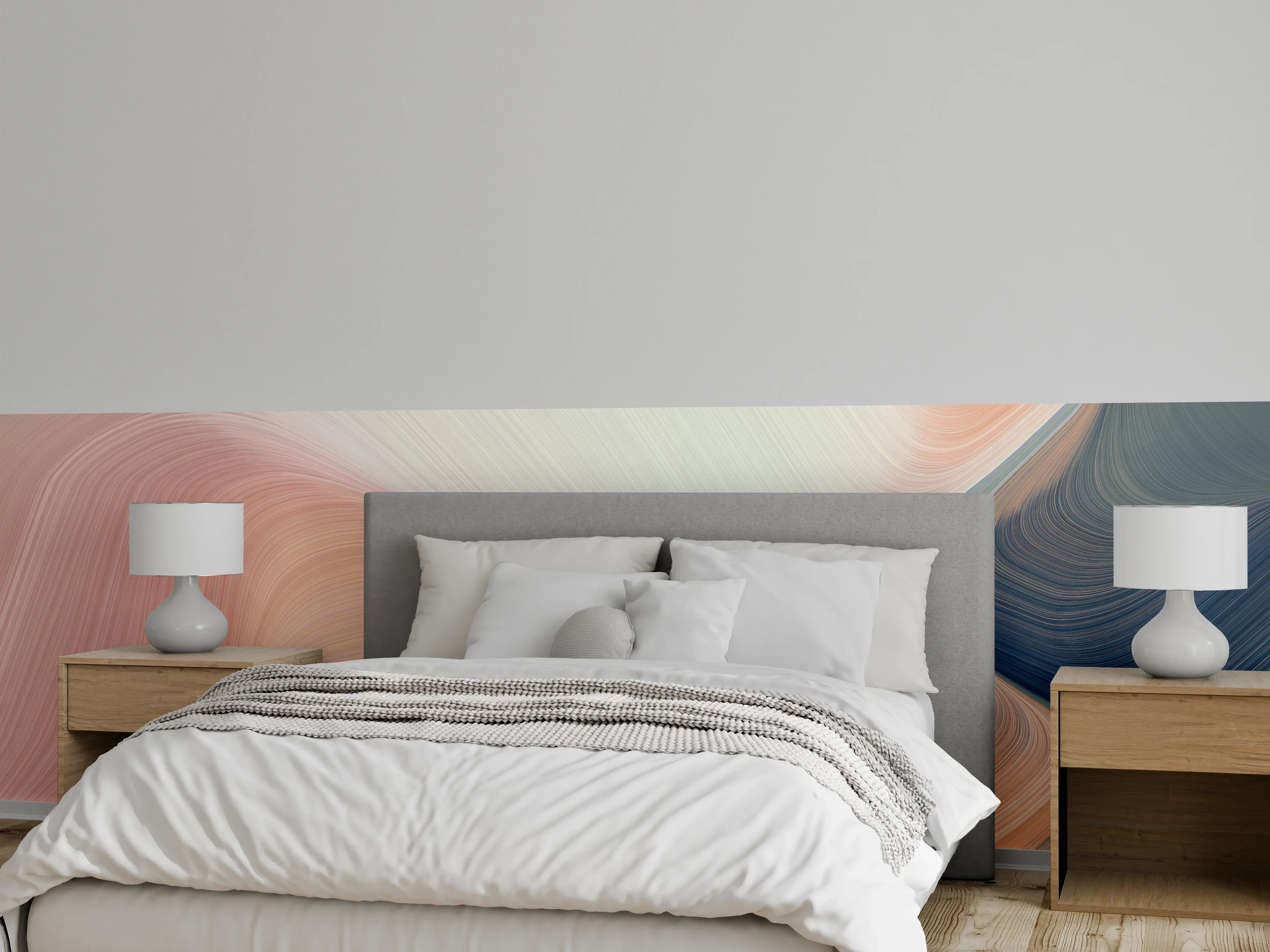 Wandverkleidung Schlafzimmer - Pastellfarbene abstrakte Wellen Wandbild