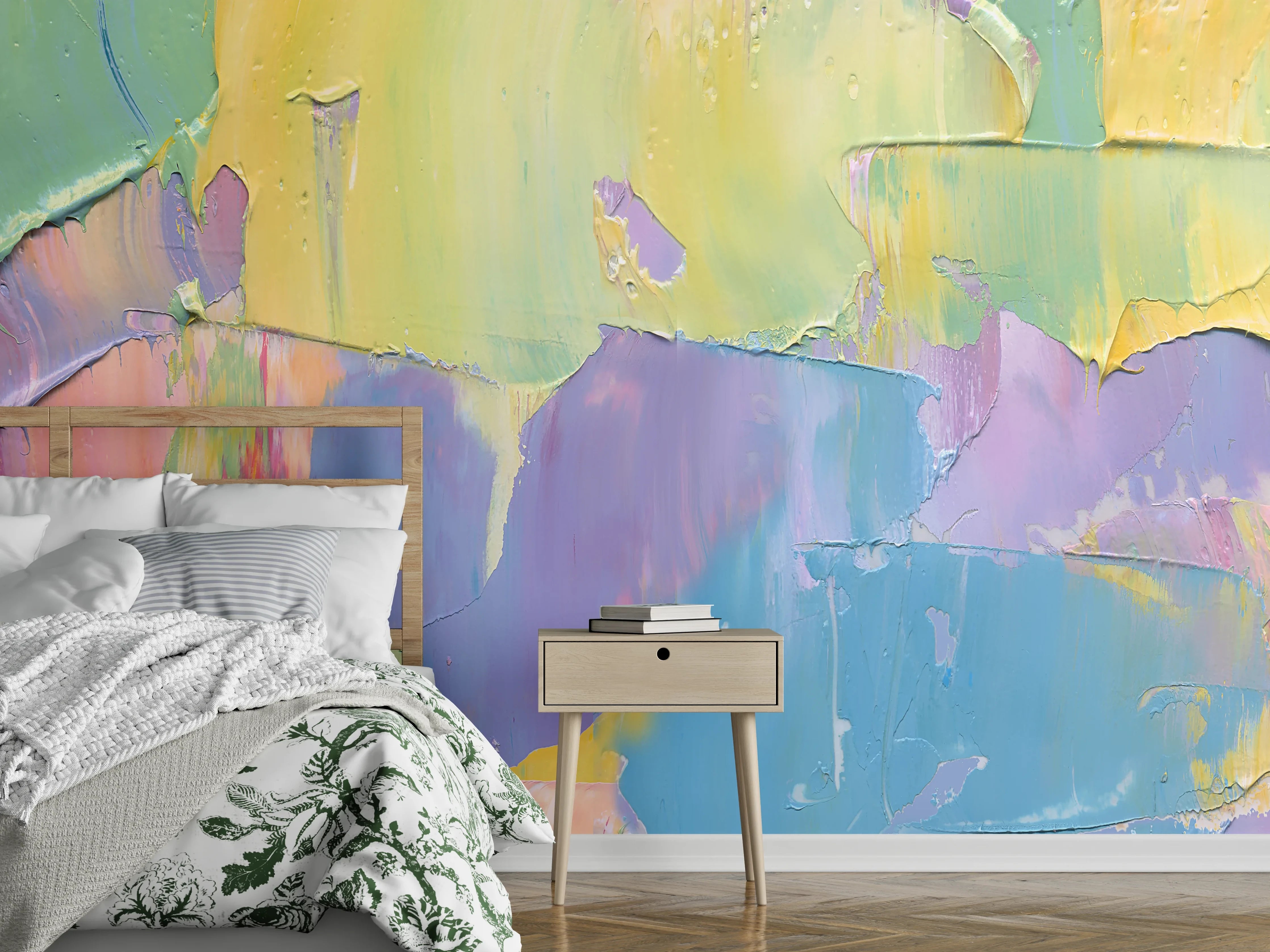 Wandverkleidung Schlafzimmer - Pastellfarbenes Abstraktes Wandbild