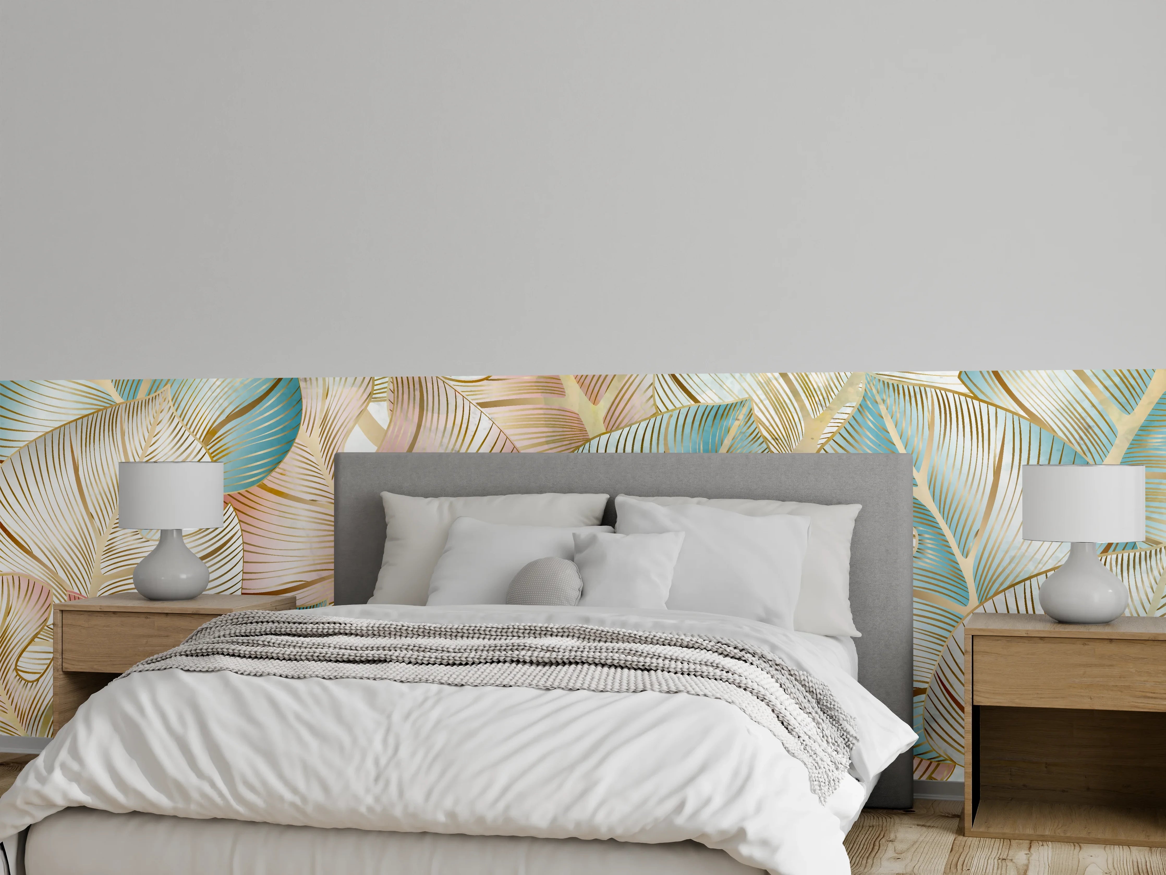 Wandverkleidung Schlafzimmer - Pastellfarbenes Blattmuster Design