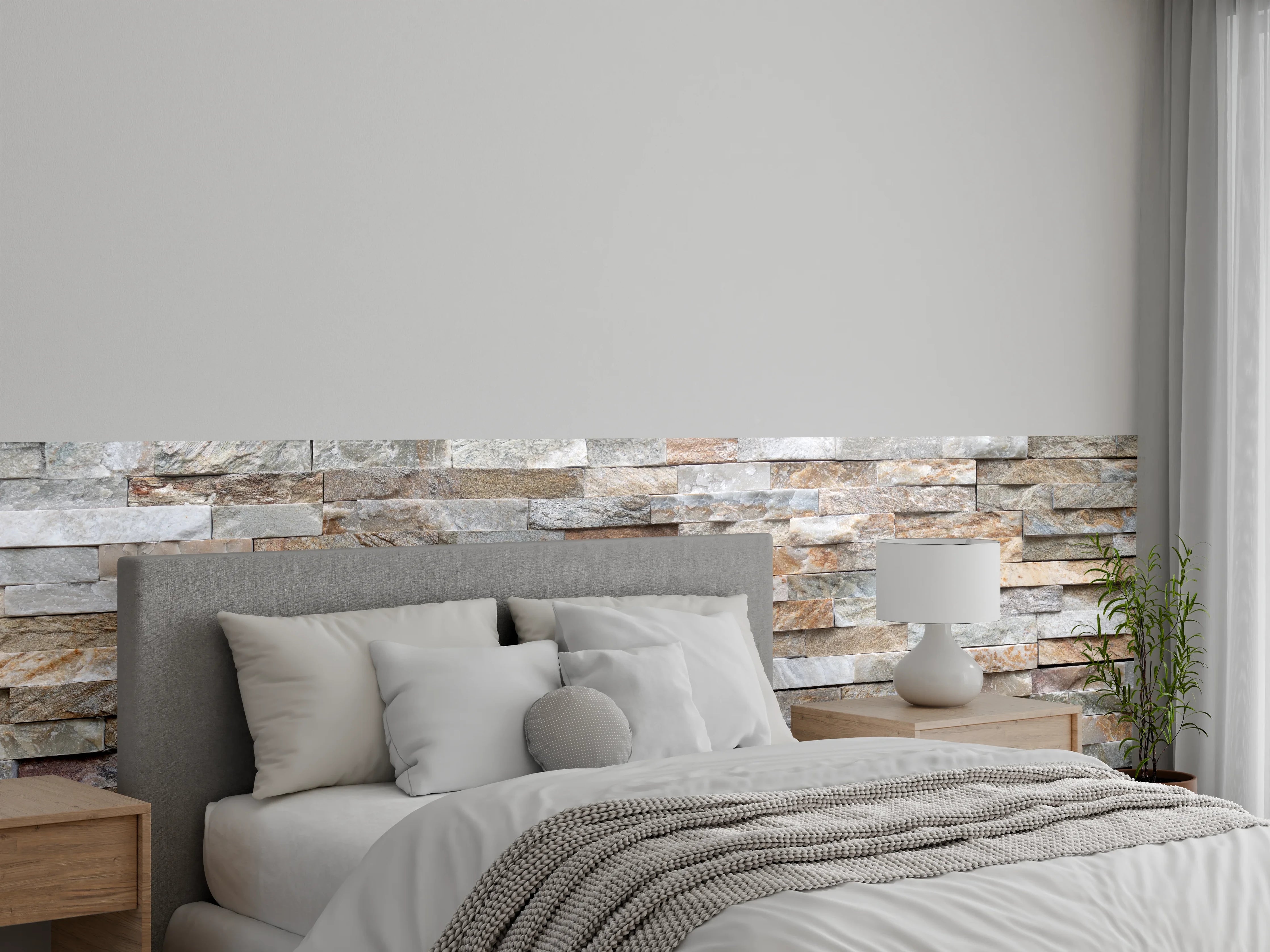 Wandverkleidung Schlafzimmer - Pastellfarbige Steinmauer