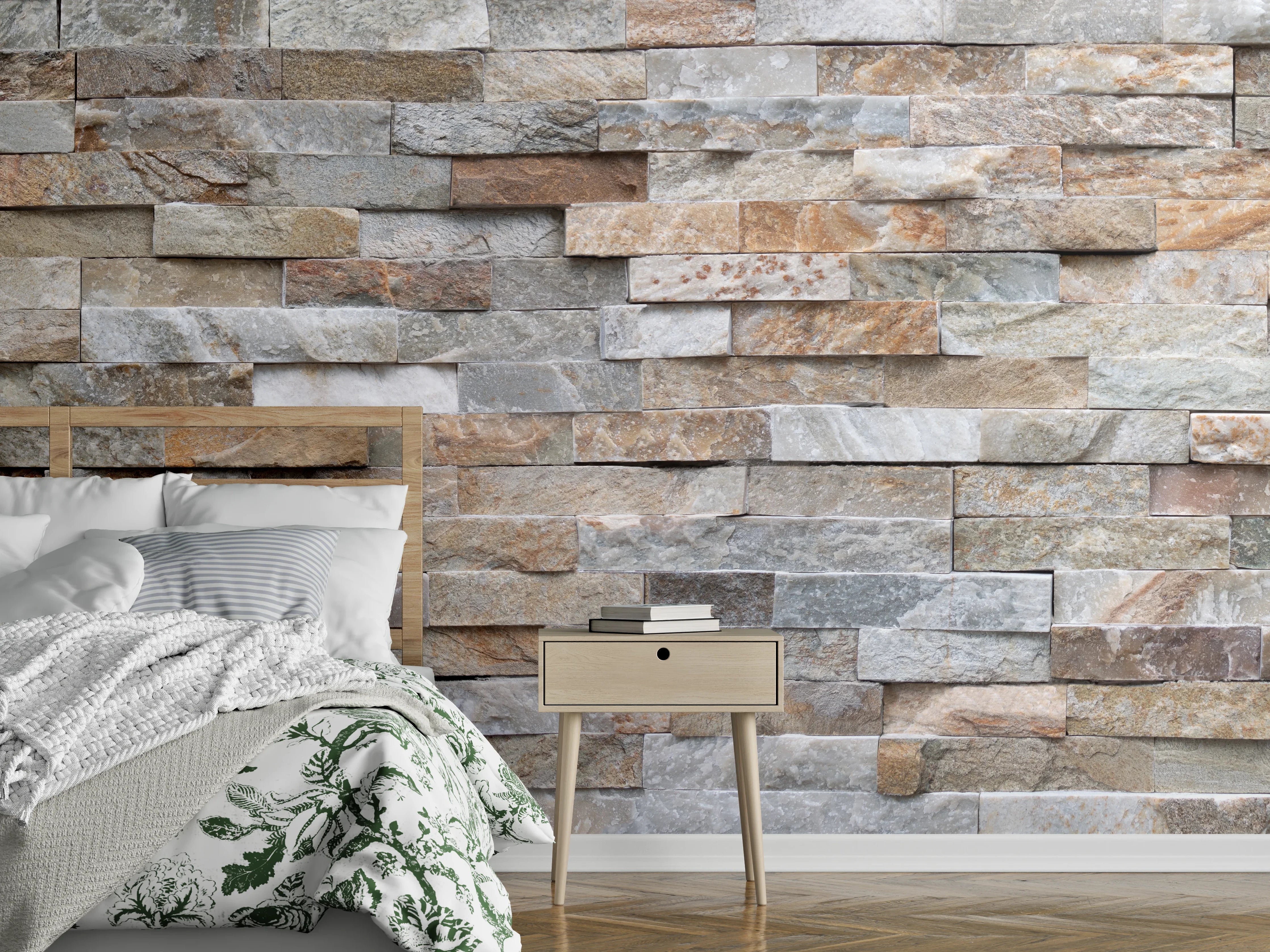 Wandverkleidung Schlafzimmer - Pastellfarbige Steinmauer