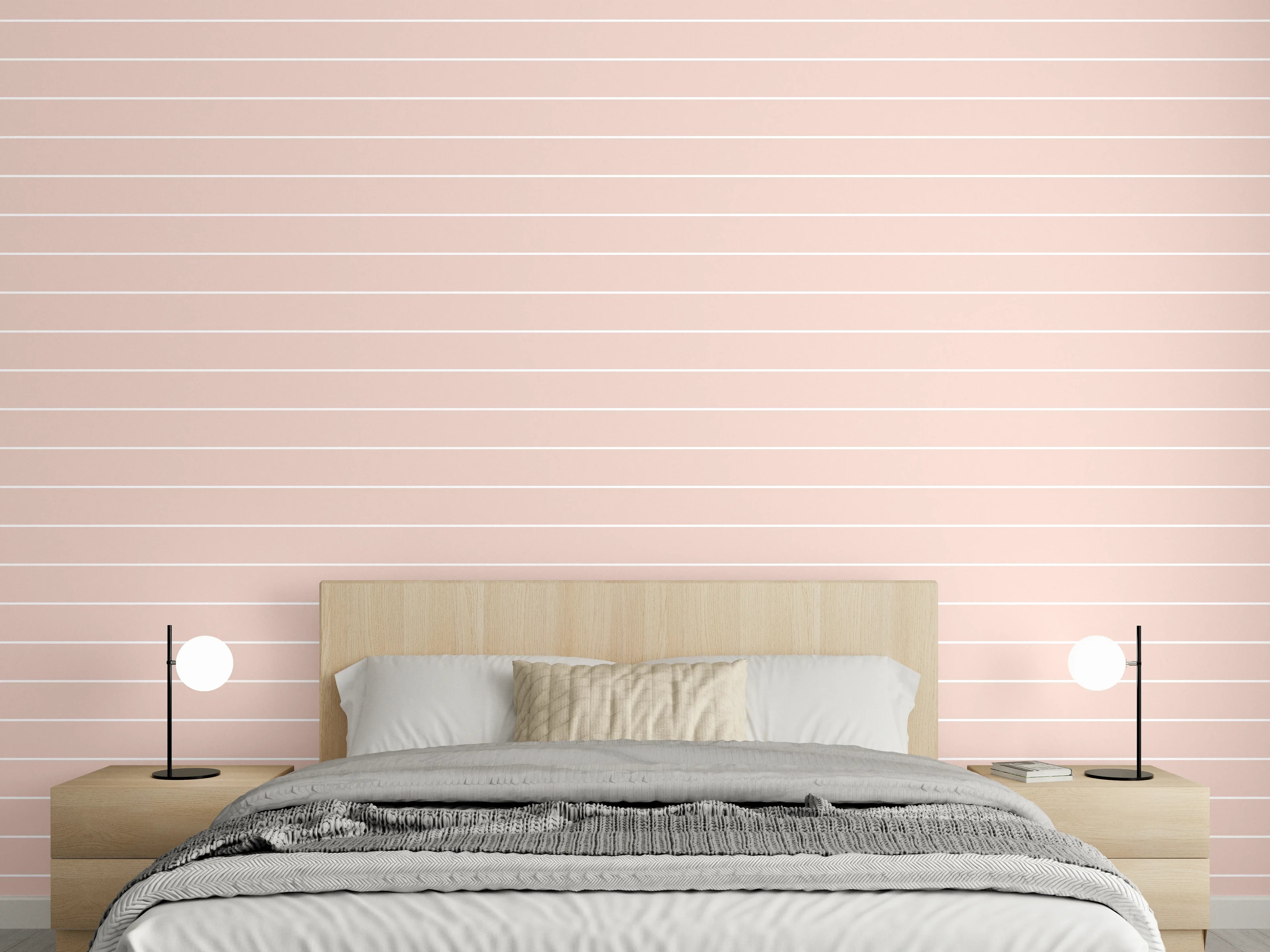 Wandverkleidung Schlafzimmer - Pastellrosa feine Linienmuster Tapete