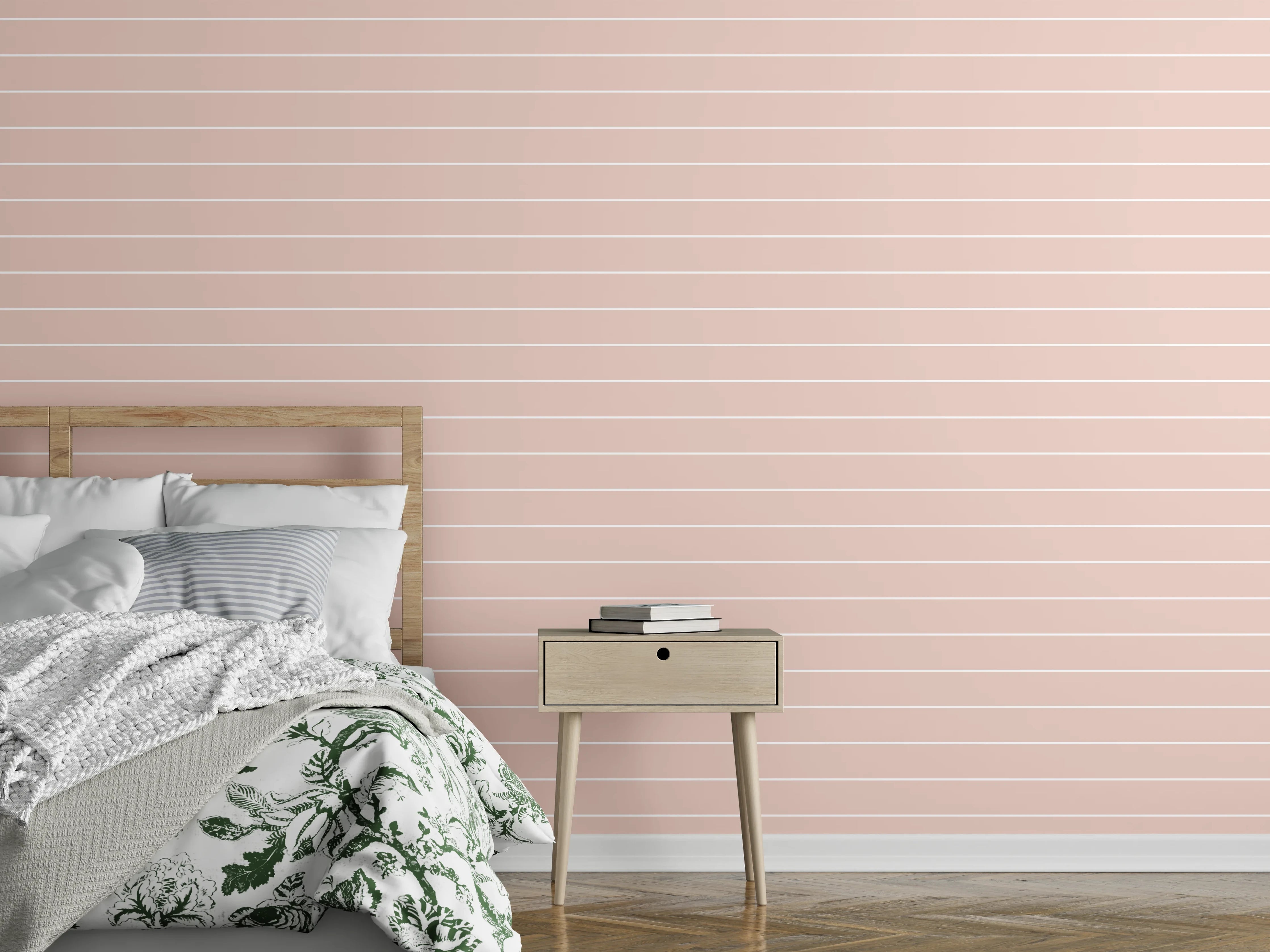 Wandverkleidung Schlafzimmer - Pastellrosa feine Linienmuster Tapete