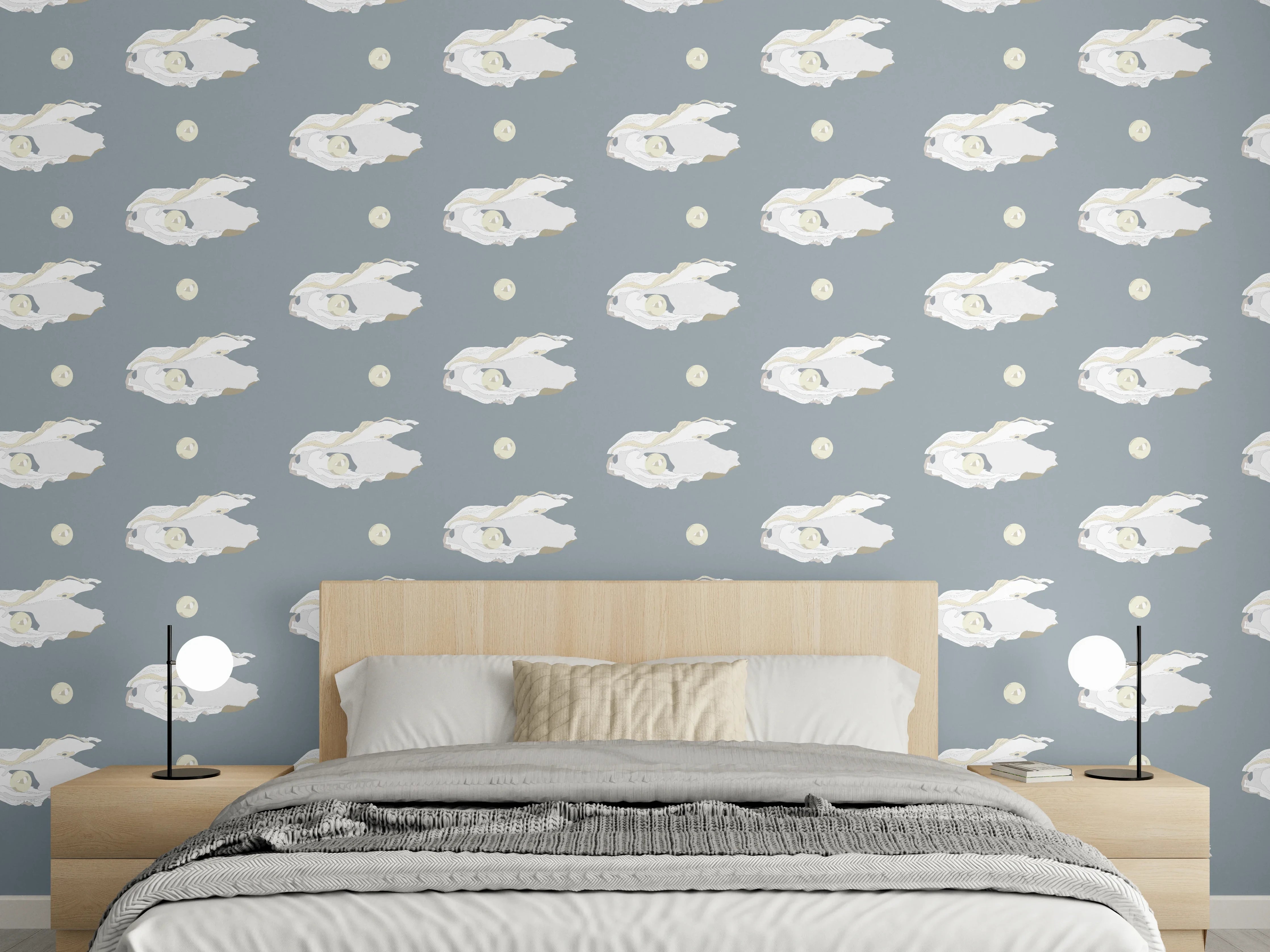Wandverkleidung Schlafzimmer - Perlen-Muschelmuster Grau