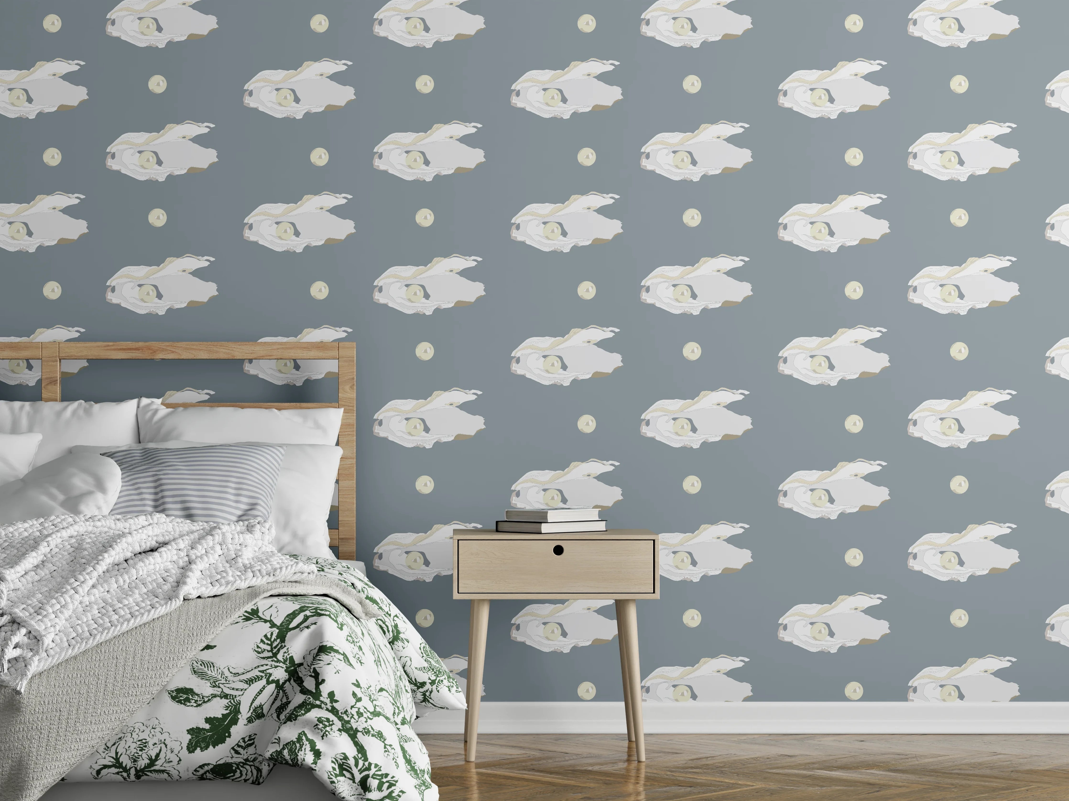 Wandverkleidung Schlafzimmer - Perlen-Muschelmuster Grau