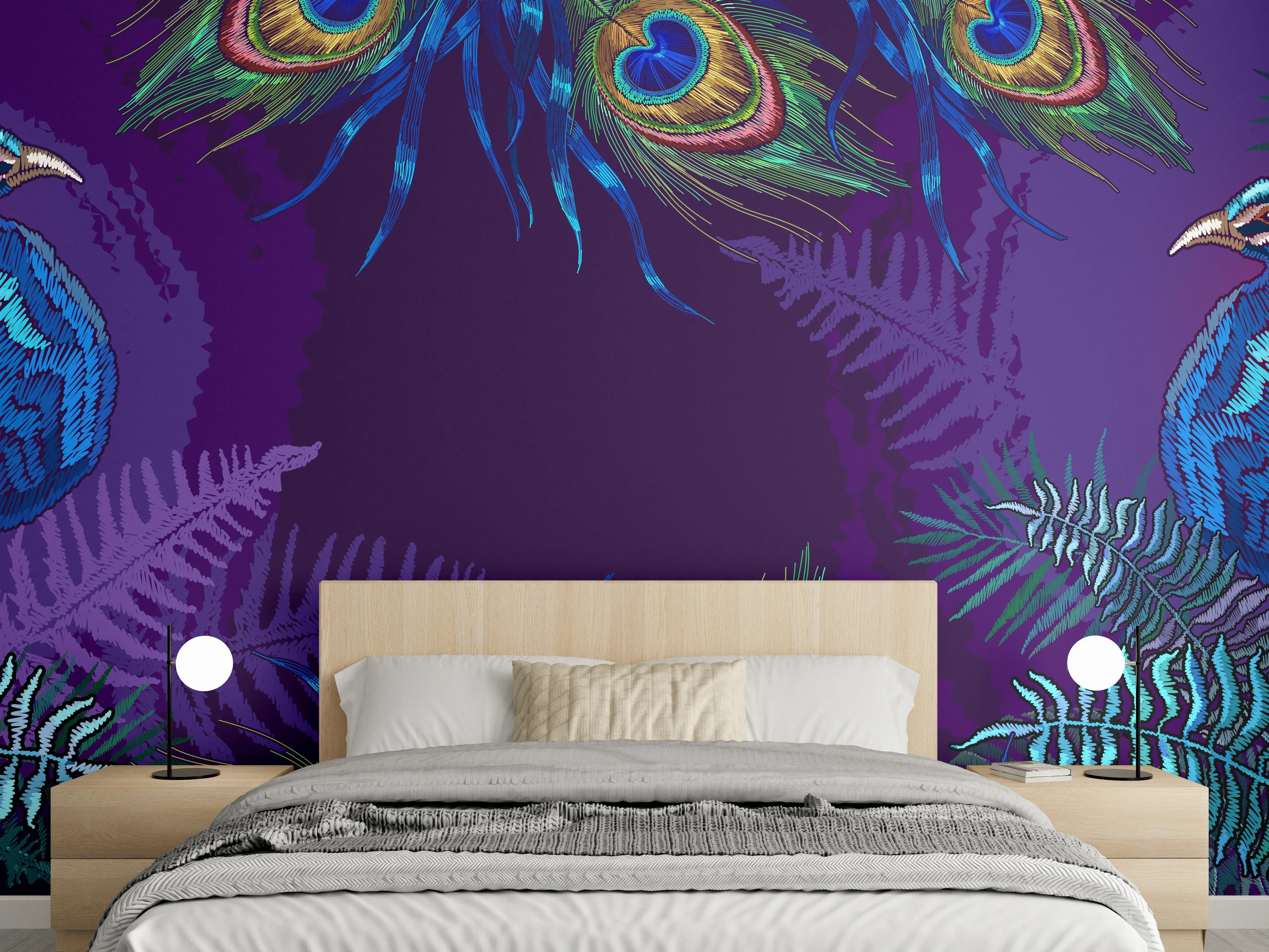Wandverkleidung Schlafzimmer - Pfau - Stickmuster