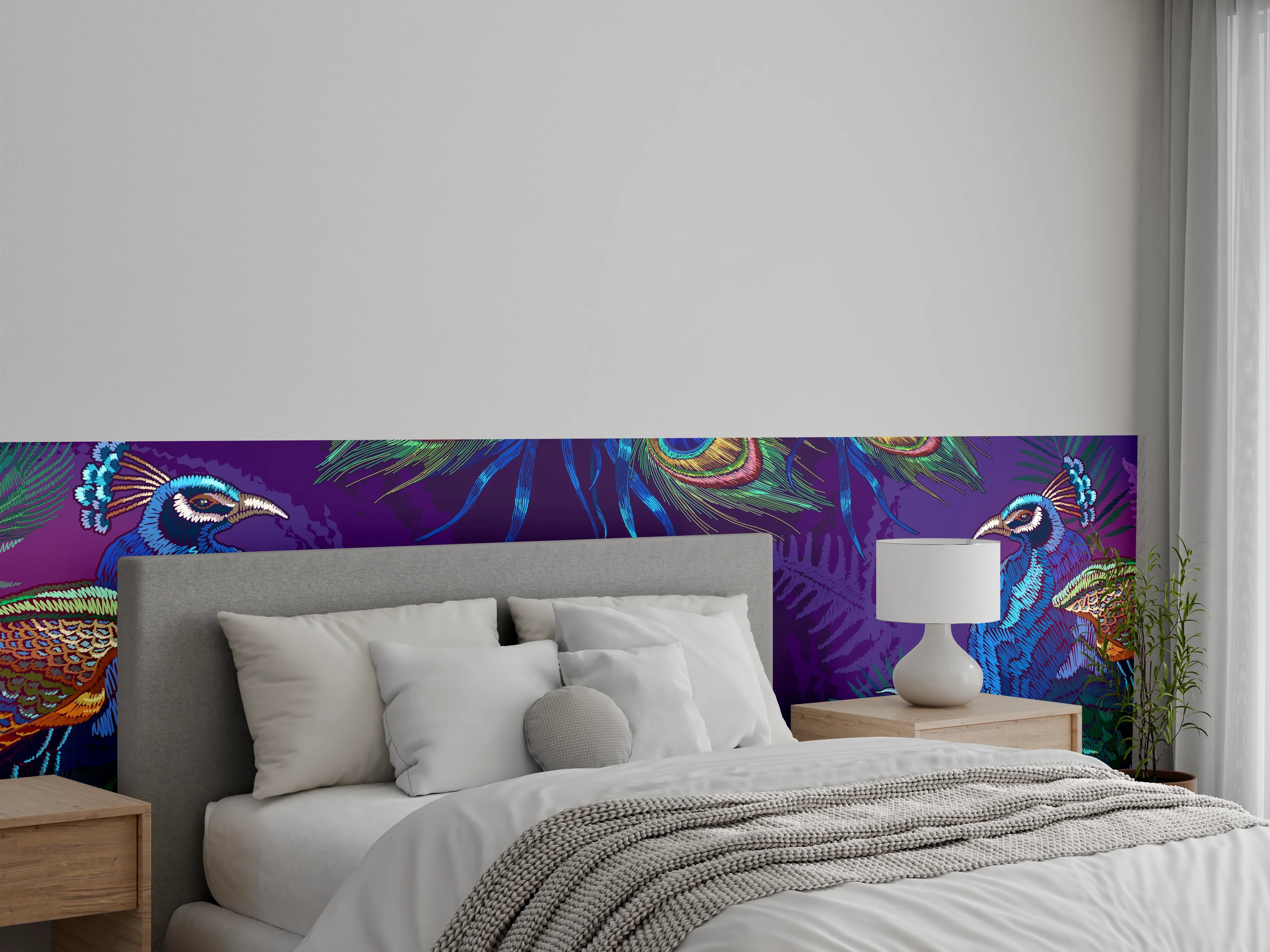 Wandverkleidung Schlafzimmer - Pfau - Stickmuster