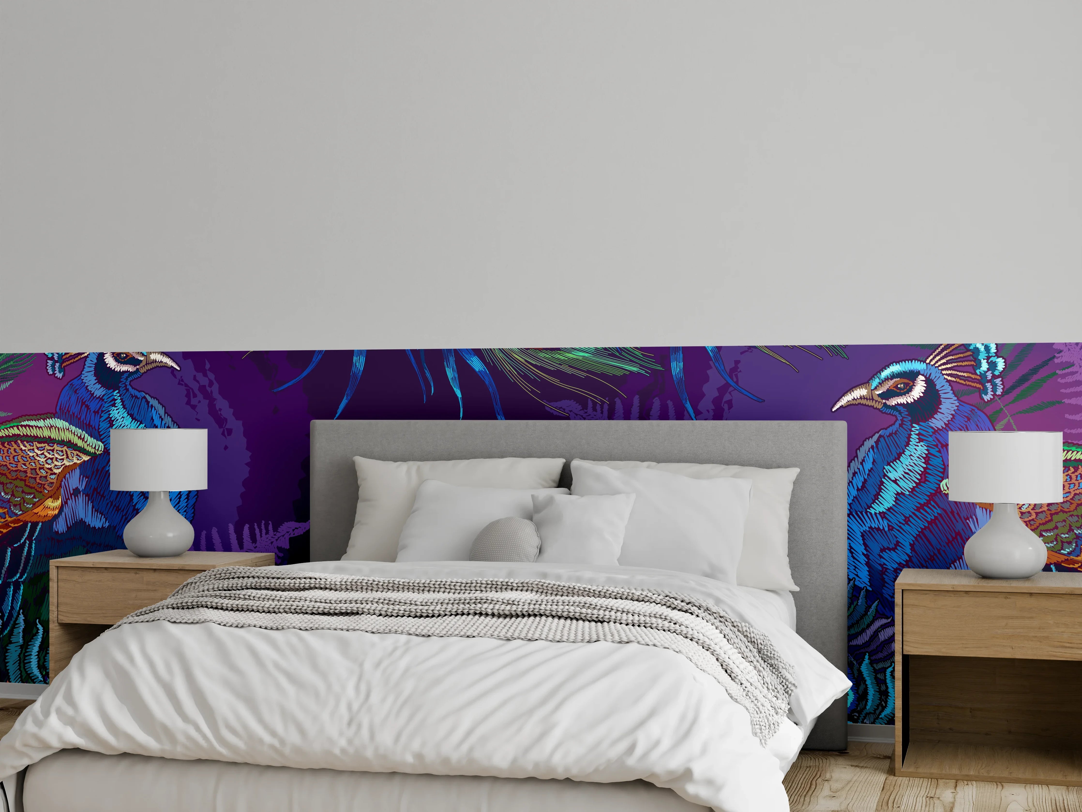 Wandverkleidung Schlafzimmer - Pfau - Stickmuster