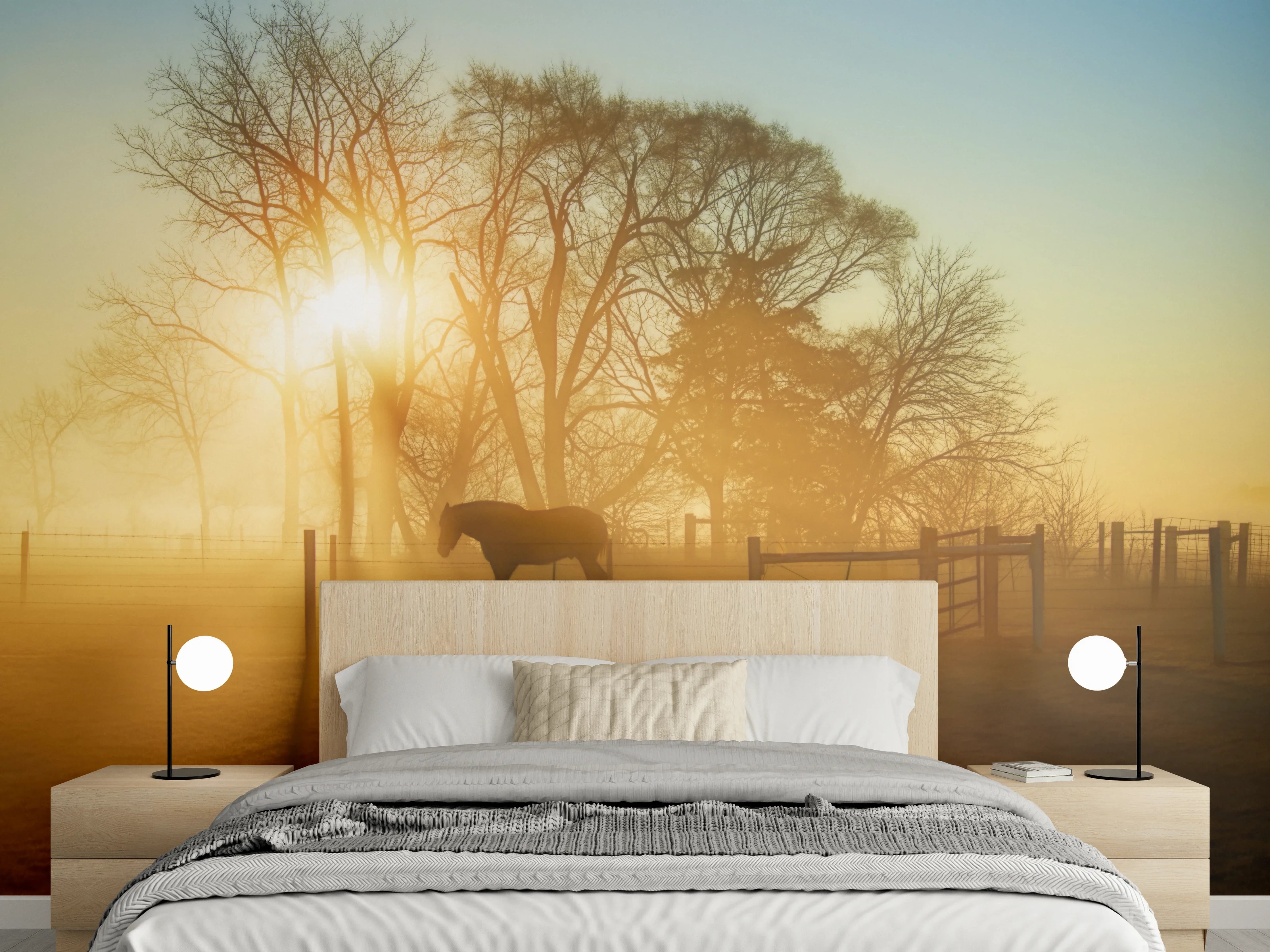 Wandverkleidung Schlafzimmer - Pferd in der Morgendämmerung