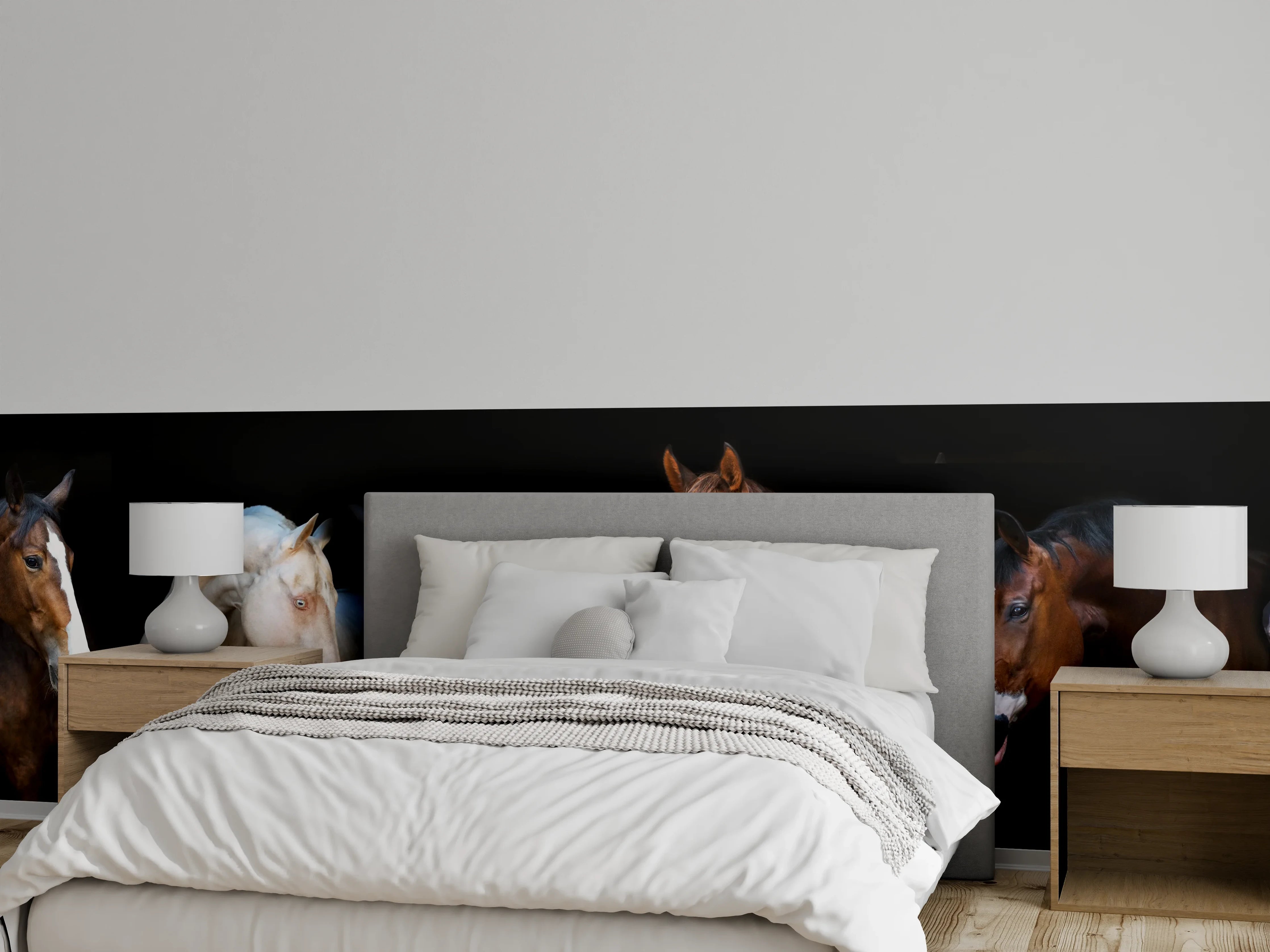 Wandverkleidung Schlafzimmer - Pferdegruppe auf Schwarz