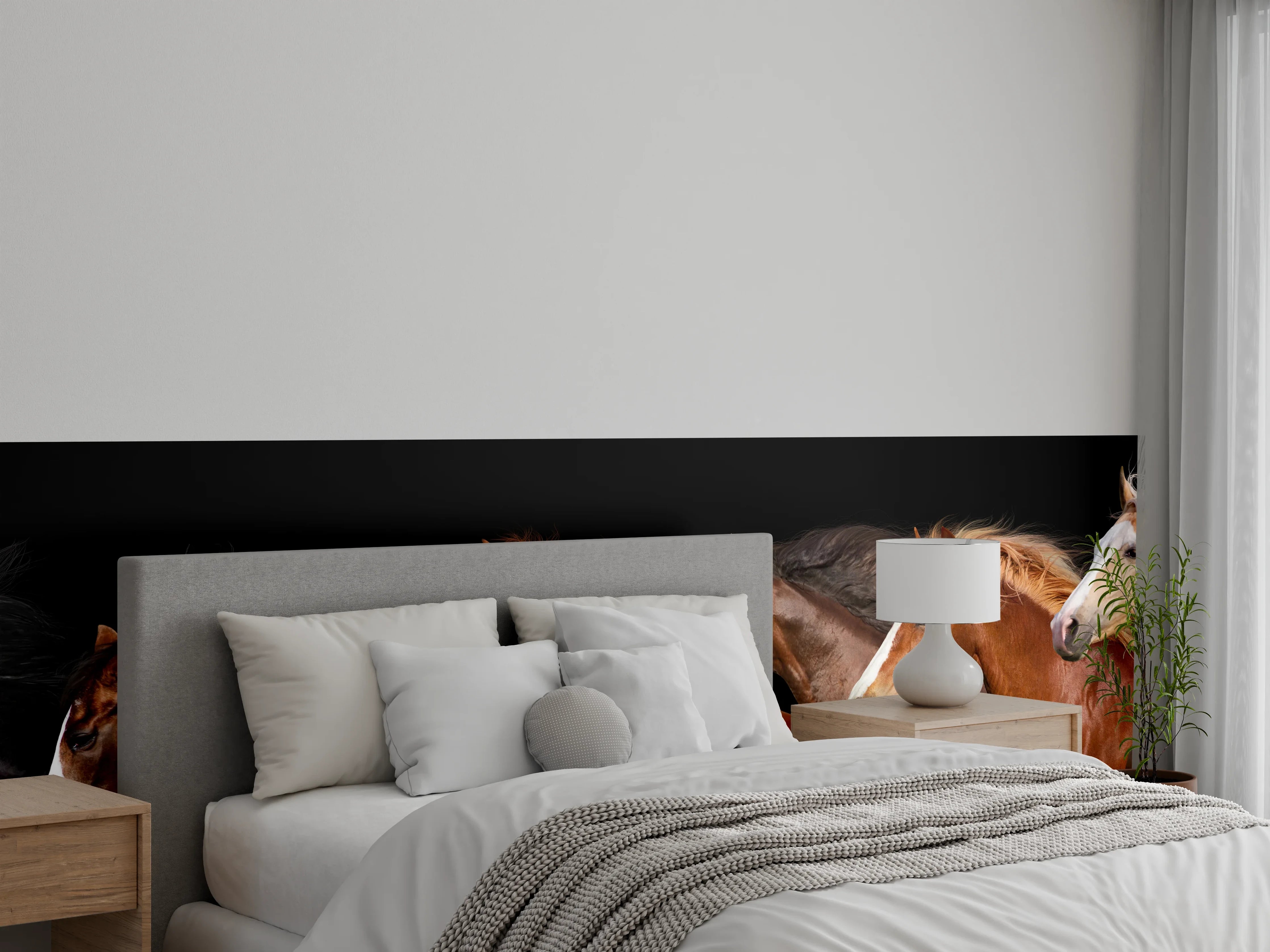 Wandverkleidung Schlafzimmer - Pferdeherde Schwarz Hintergrund