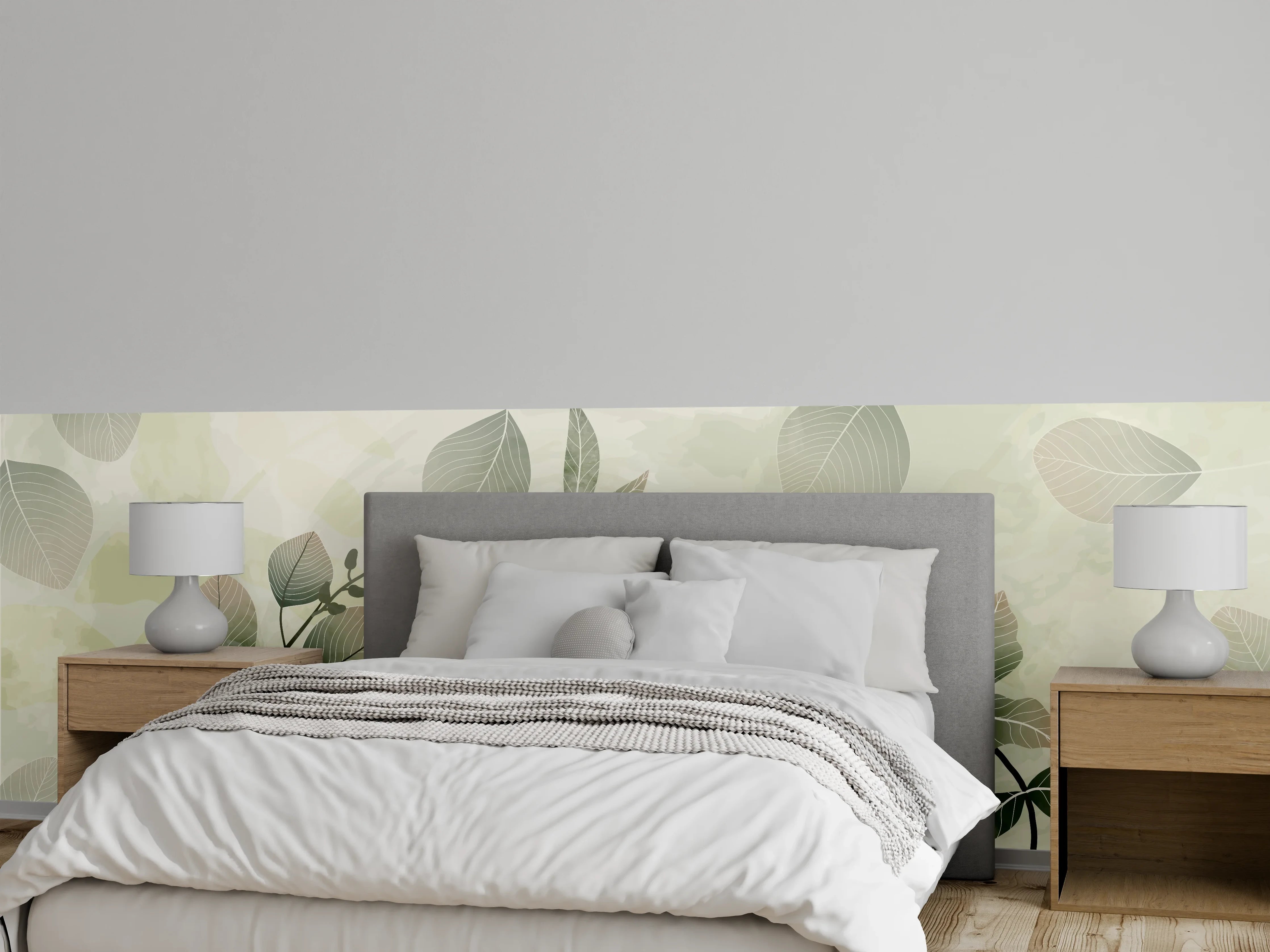 Wandverkleidung Schlafzimmer - Pflanzenmuster in Grüntönen