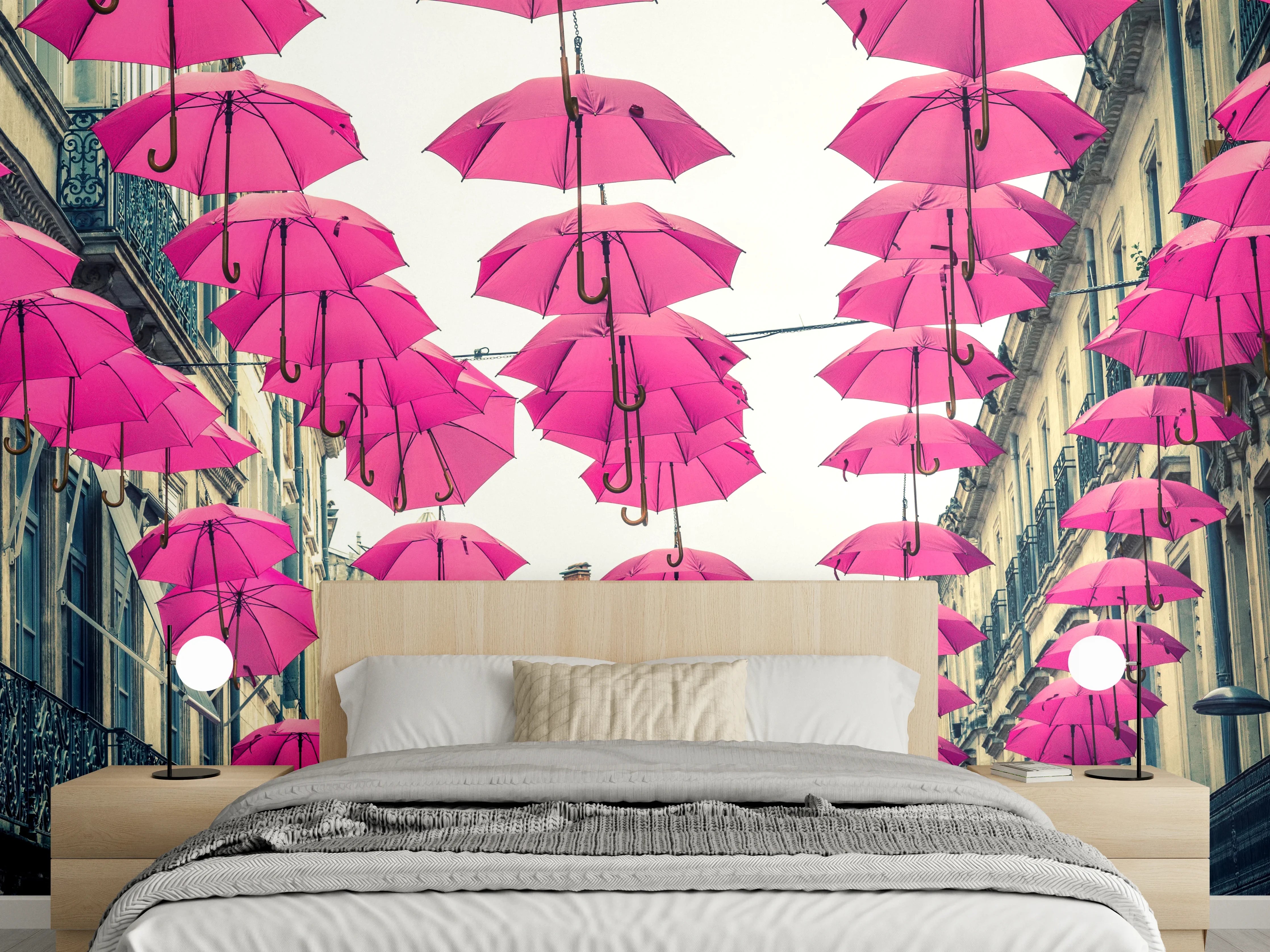 Wandverkleidung Schlafzimmer - Pinke Schirme Straßendekoration