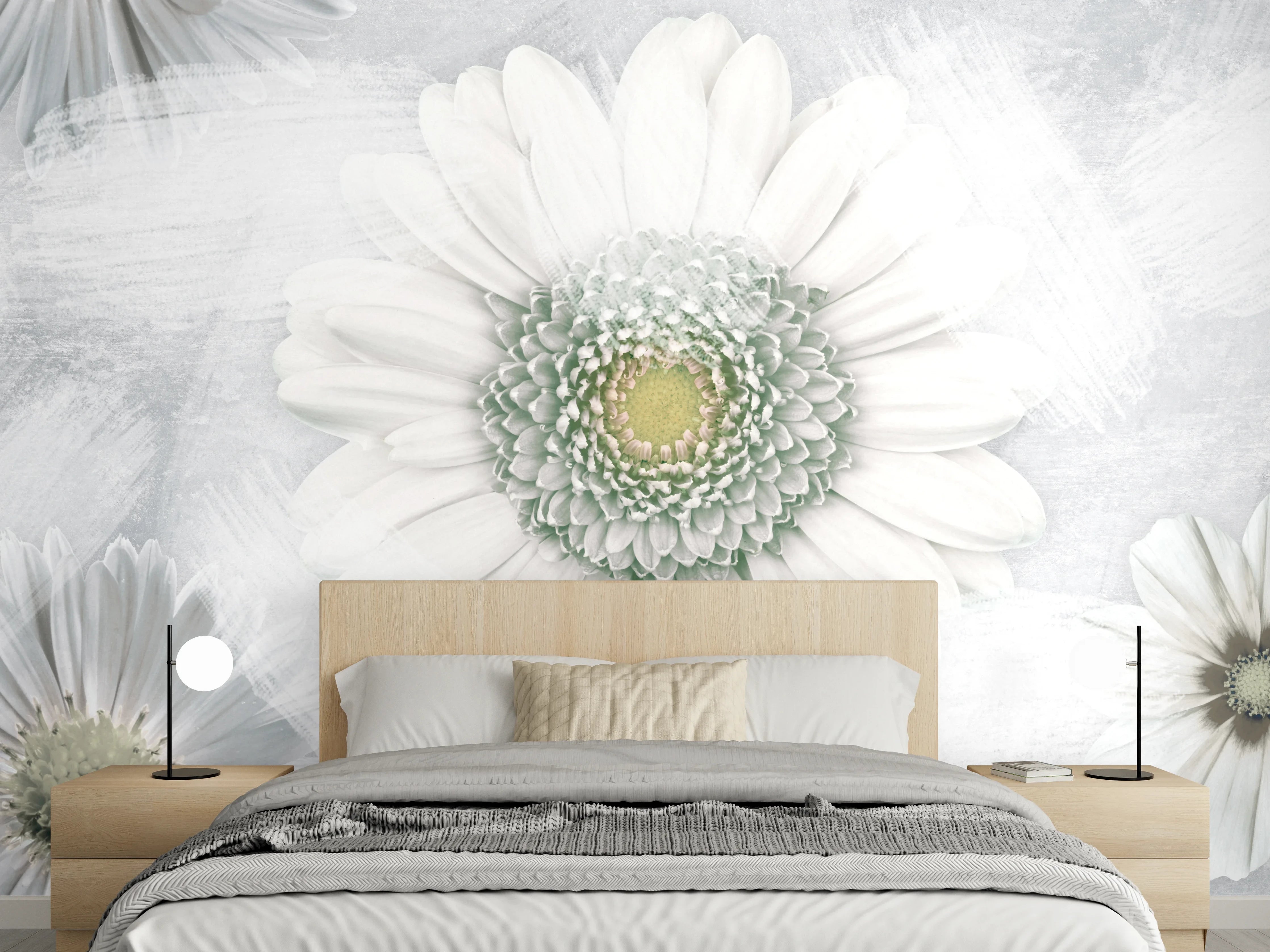 Wandverkleidung Schlafzimmer - Pinsel Effekt - Blumen Muster