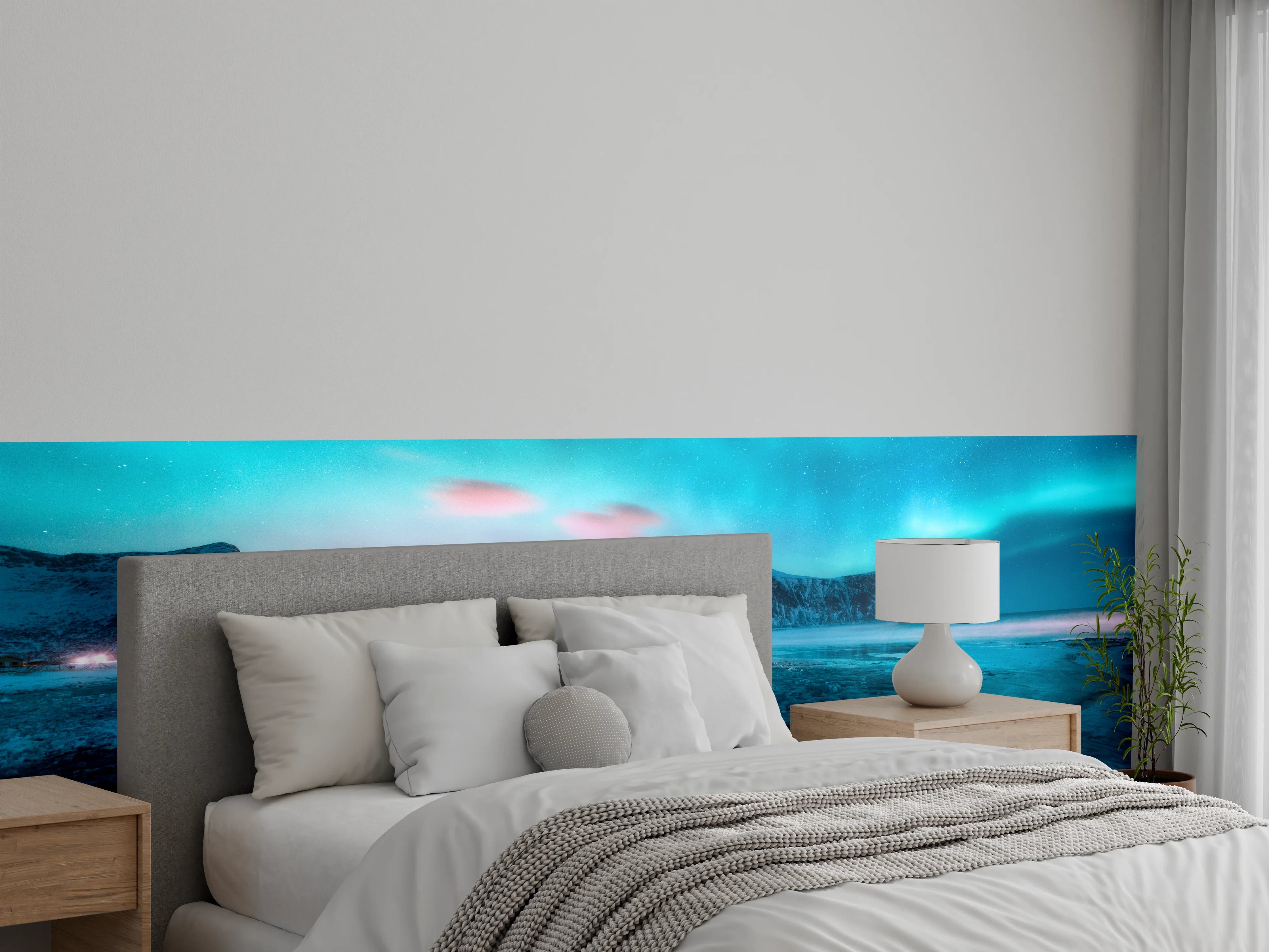 Wandverkleidung Schlafzimmer - Polarlicht über vereister Polarlandschaft