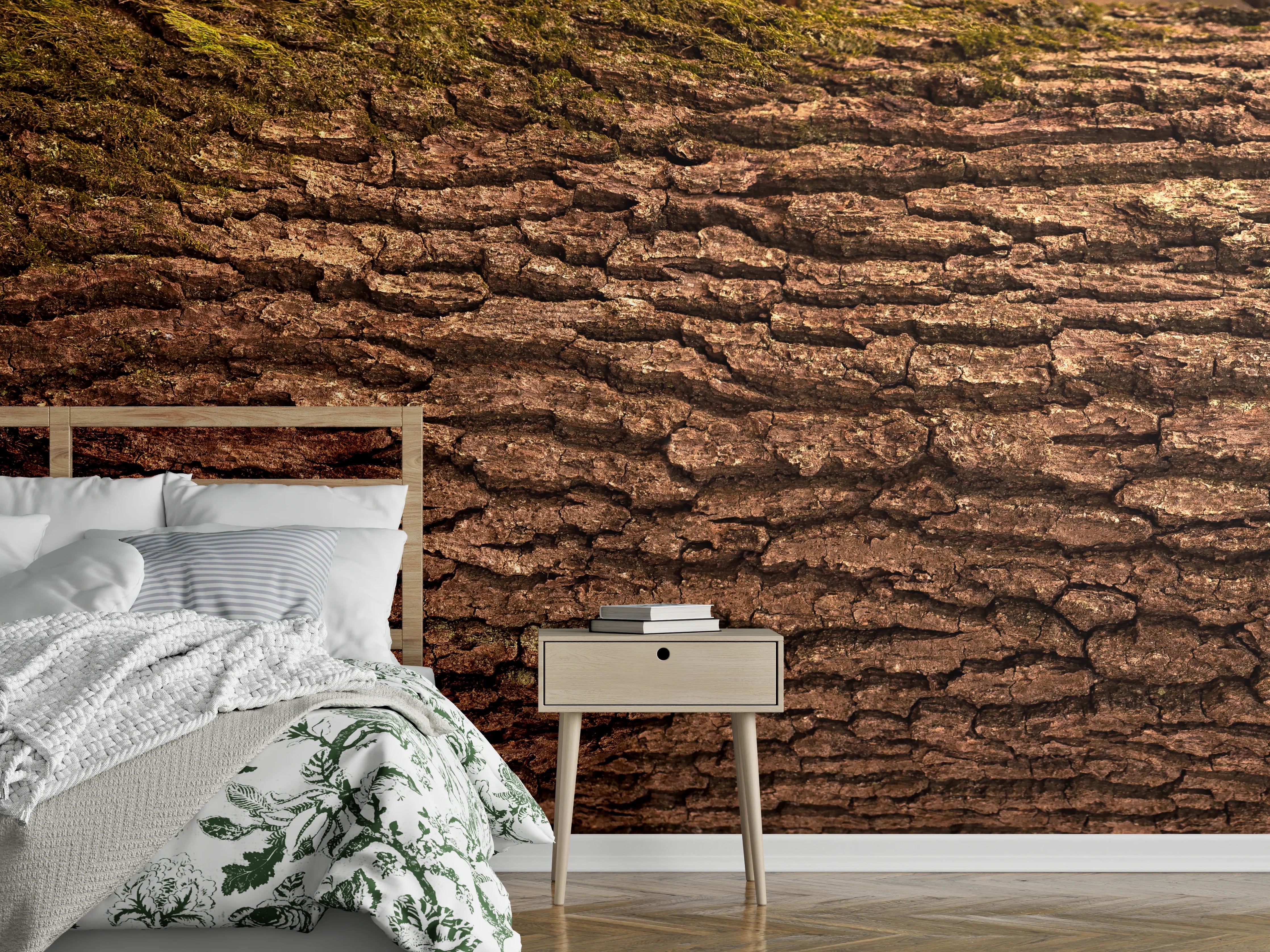 Wandverkleidung Schlafzimmer - Prachtvolle Eichen-Baumrinde Panorama