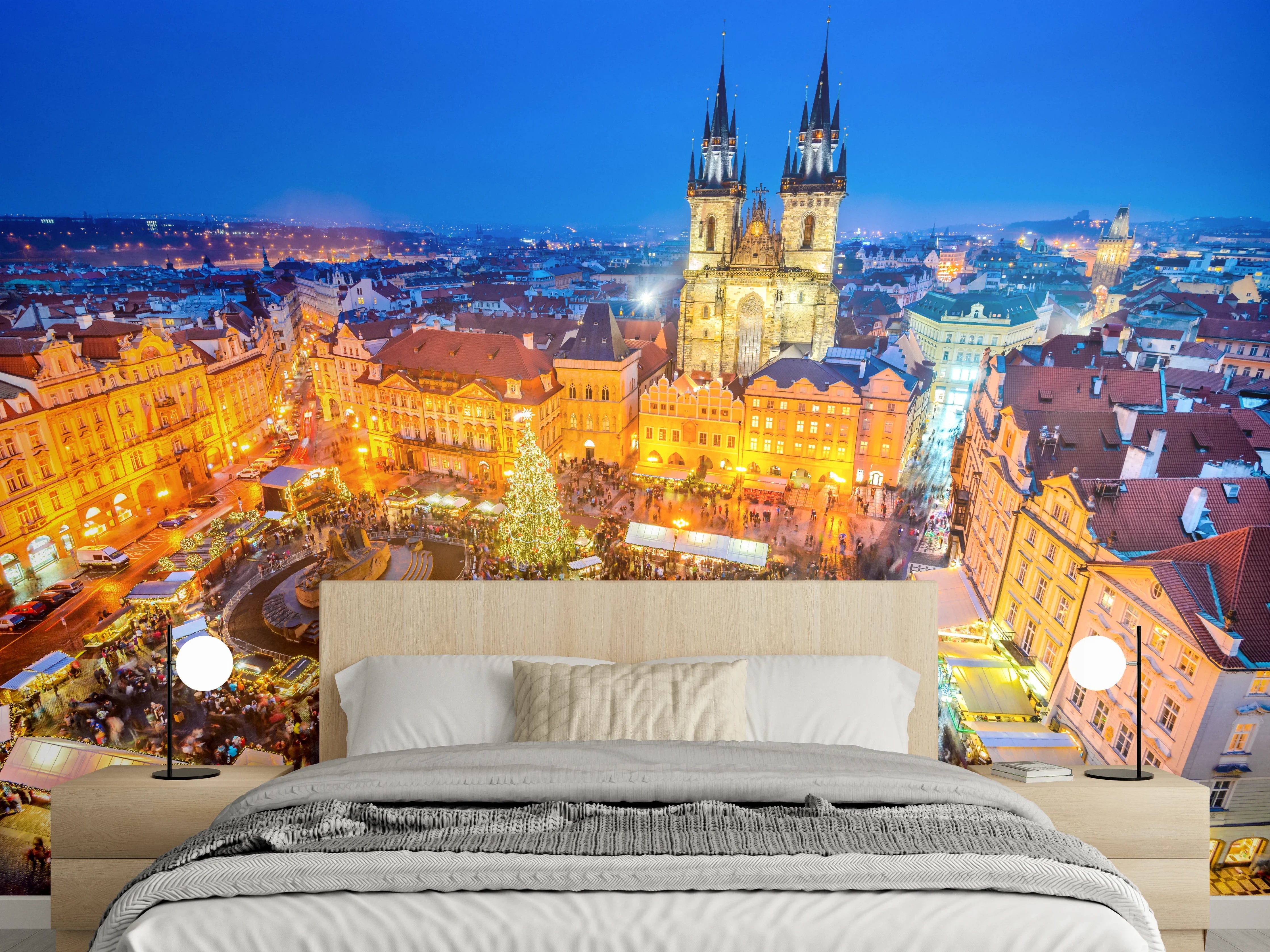 Wandverkleidung Schlafzimmer - Prager Altstadt-Weihnachtsmarkt bei Nacht