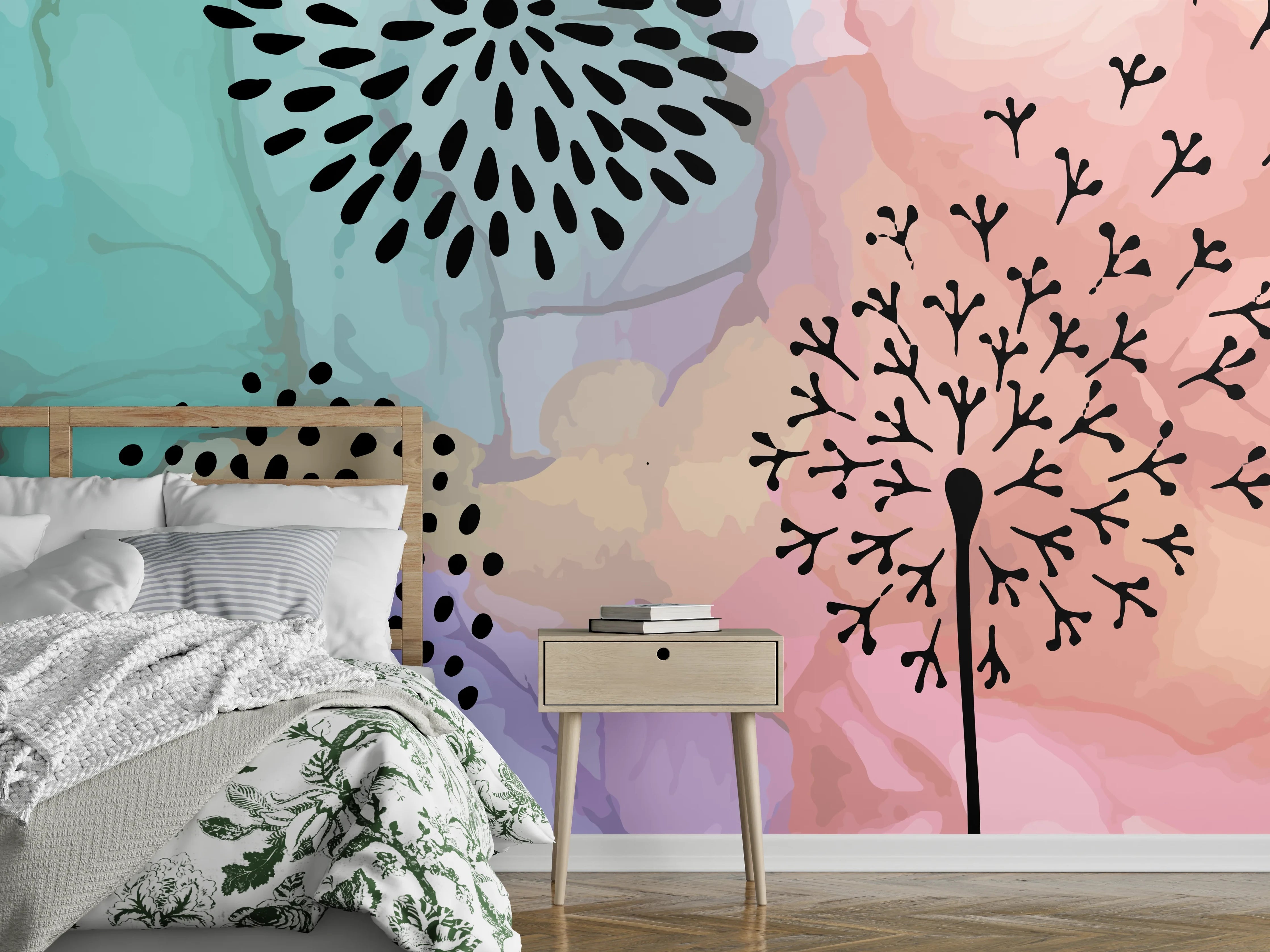 Wandverkleidung Schlafzimmer - Pusteblume Aquarell