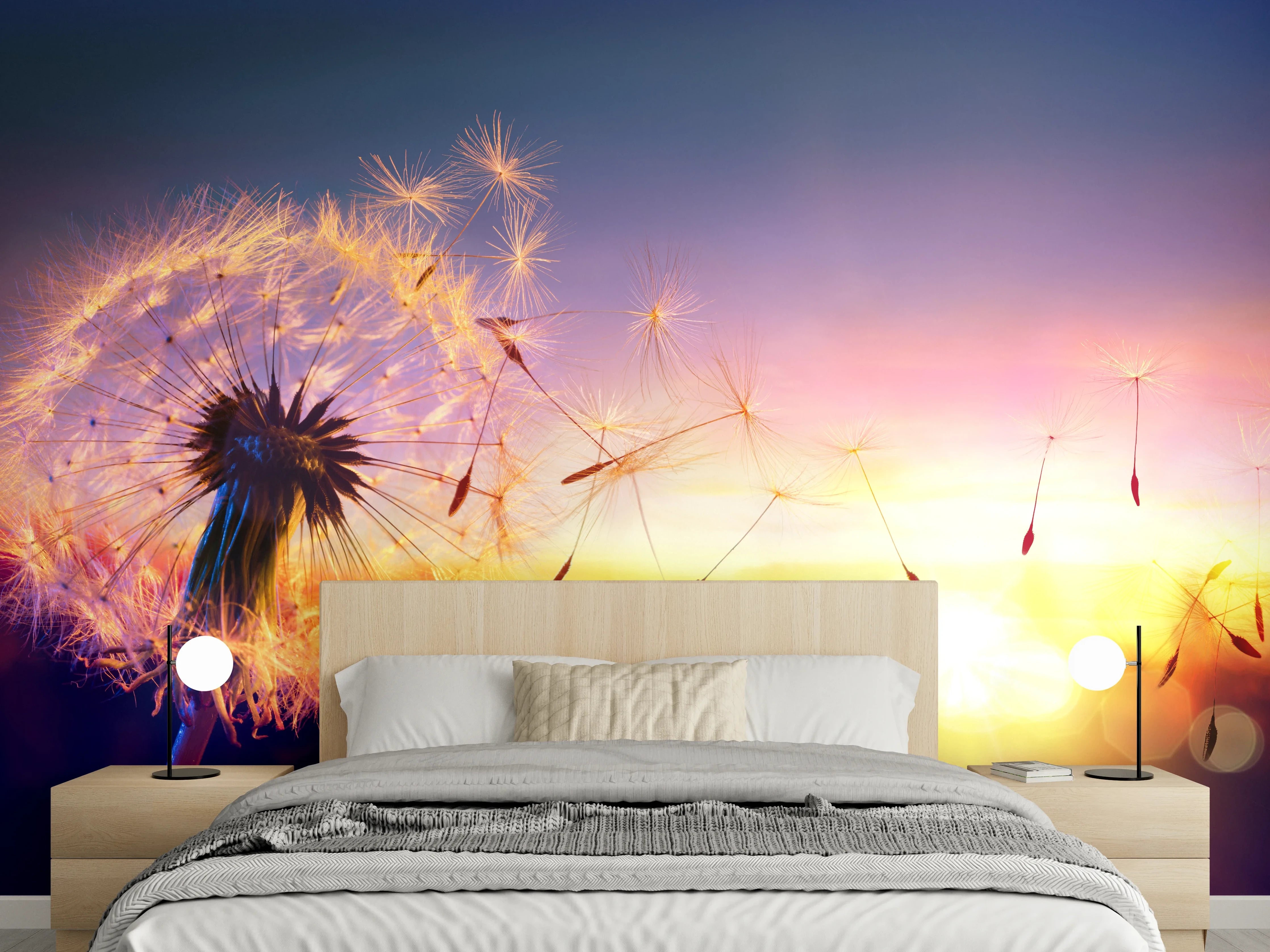 Wandverkleidung Schlafzimmer - Pusteblume Sonnenuntergang Romantisches Motiv