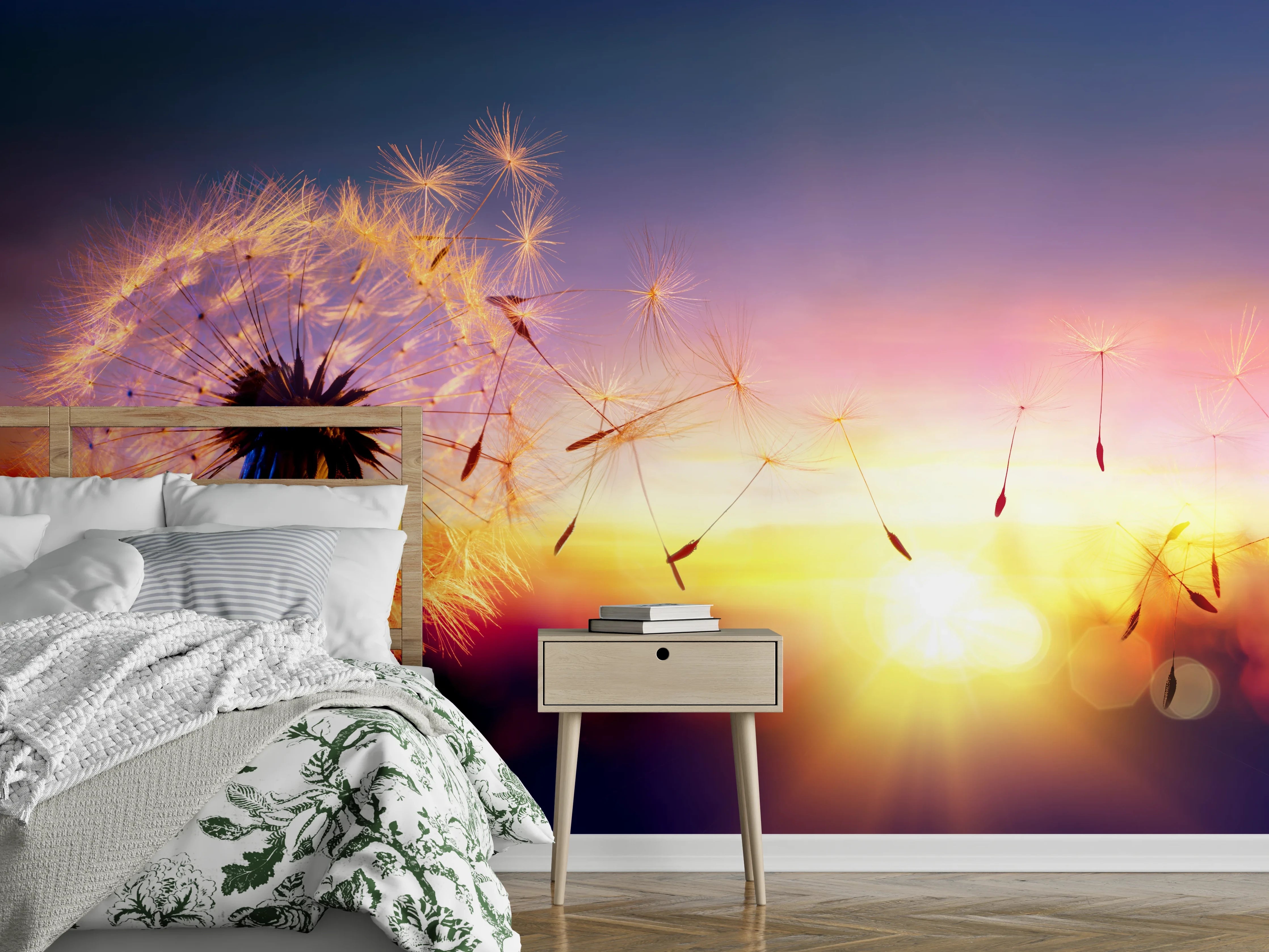 Wandverkleidung Schlafzimmer - Pusteblume Sonnenuntergang Romantisches Motiv