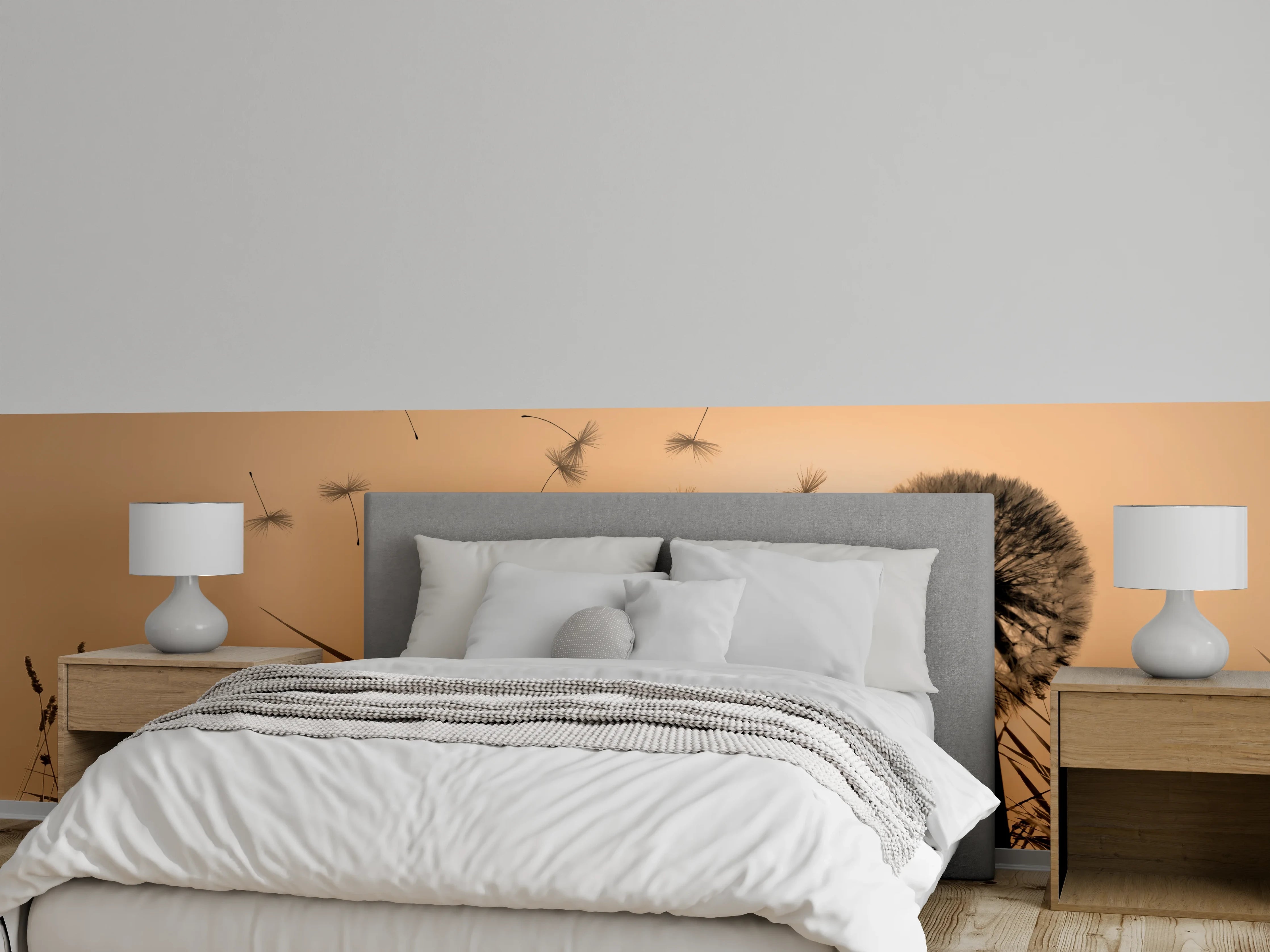 Wandverkleidung Schlafzimmer - Pusteblume im Sonnenuntergang – Sepia