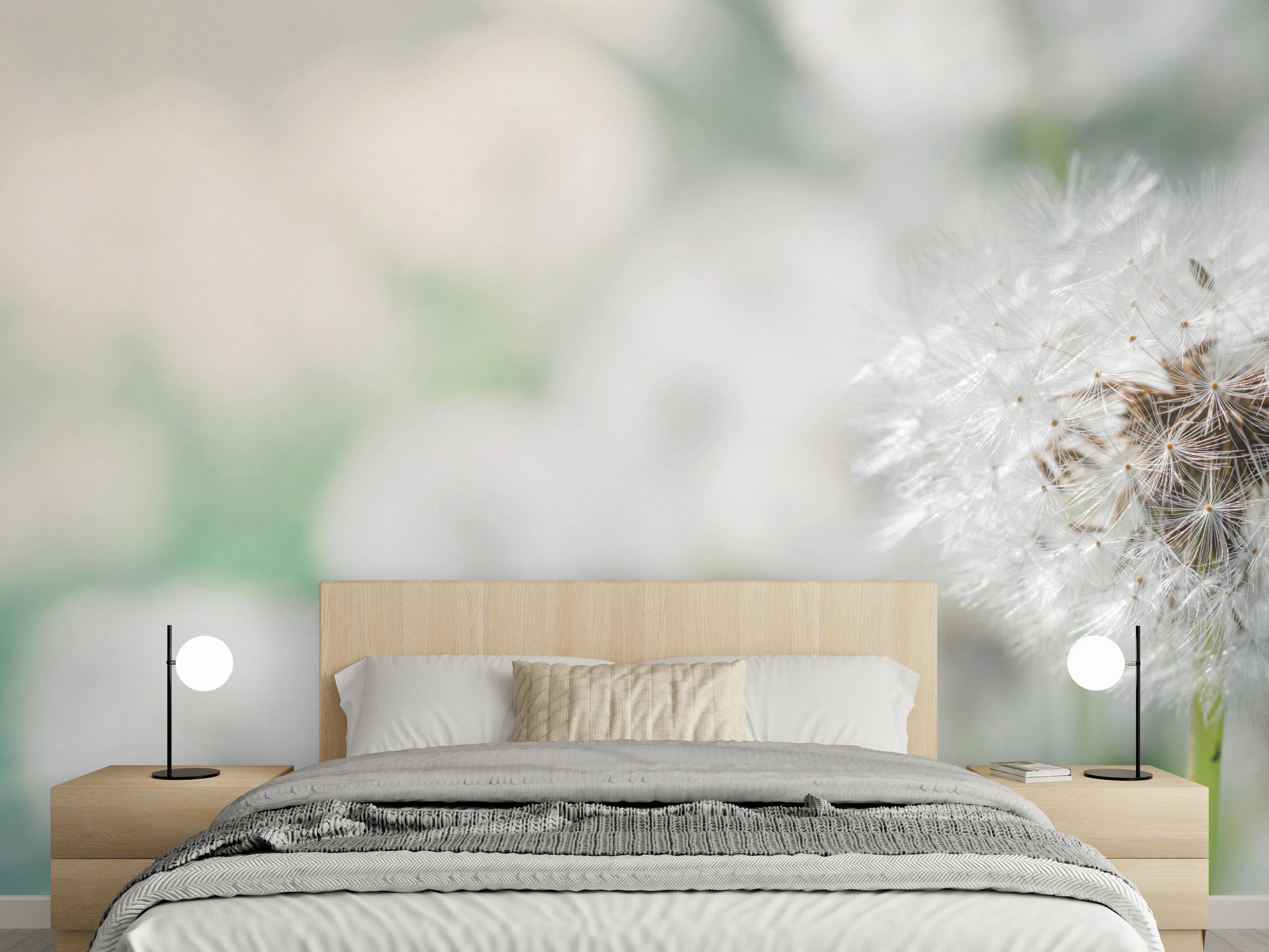 Wandverkleidung Schlafzimmer - Pusteblume in Türkis-Weiß