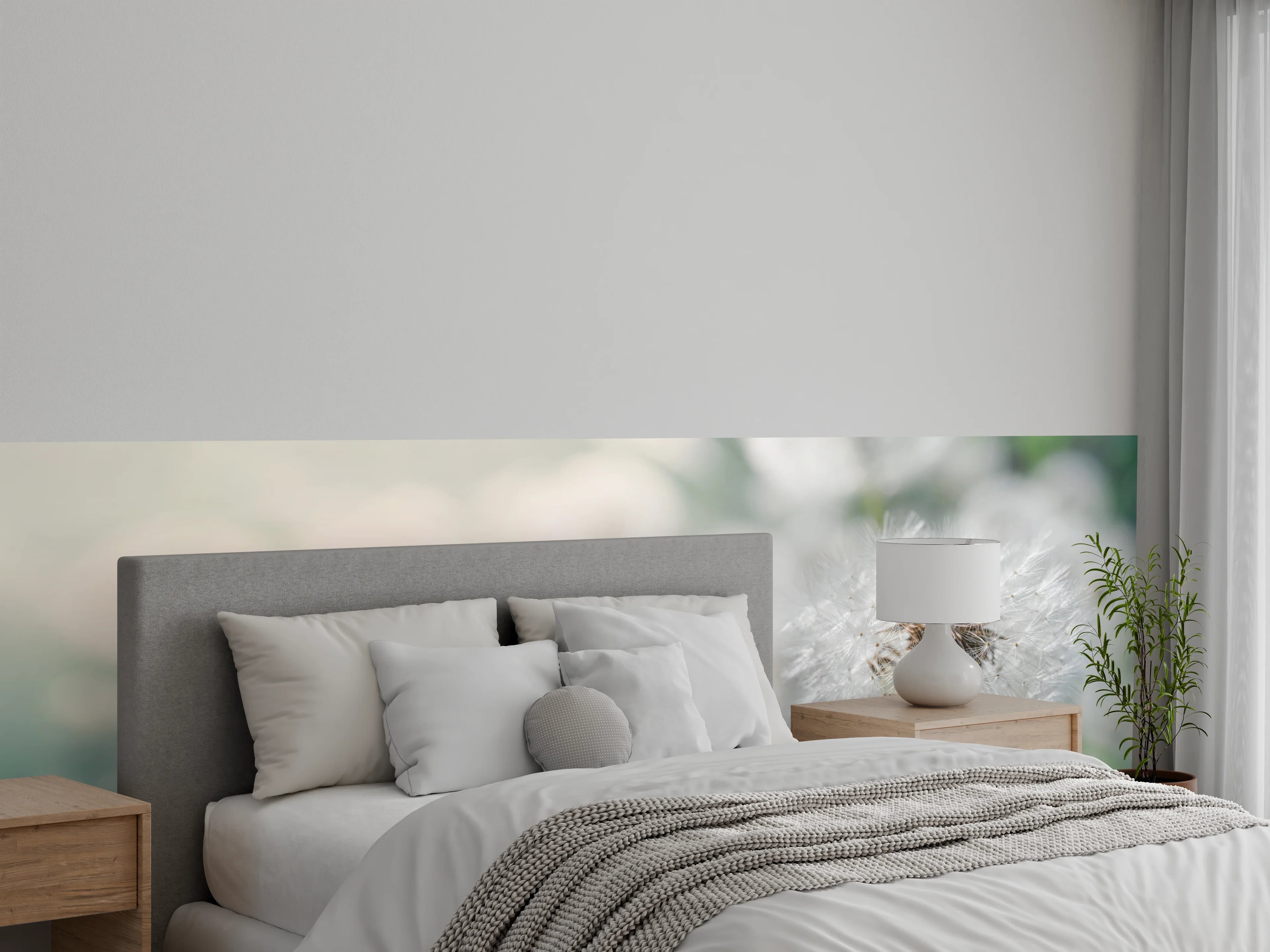 Wandverkleidung Schlafzimmer - Pusteblume in Türkis-Weiß