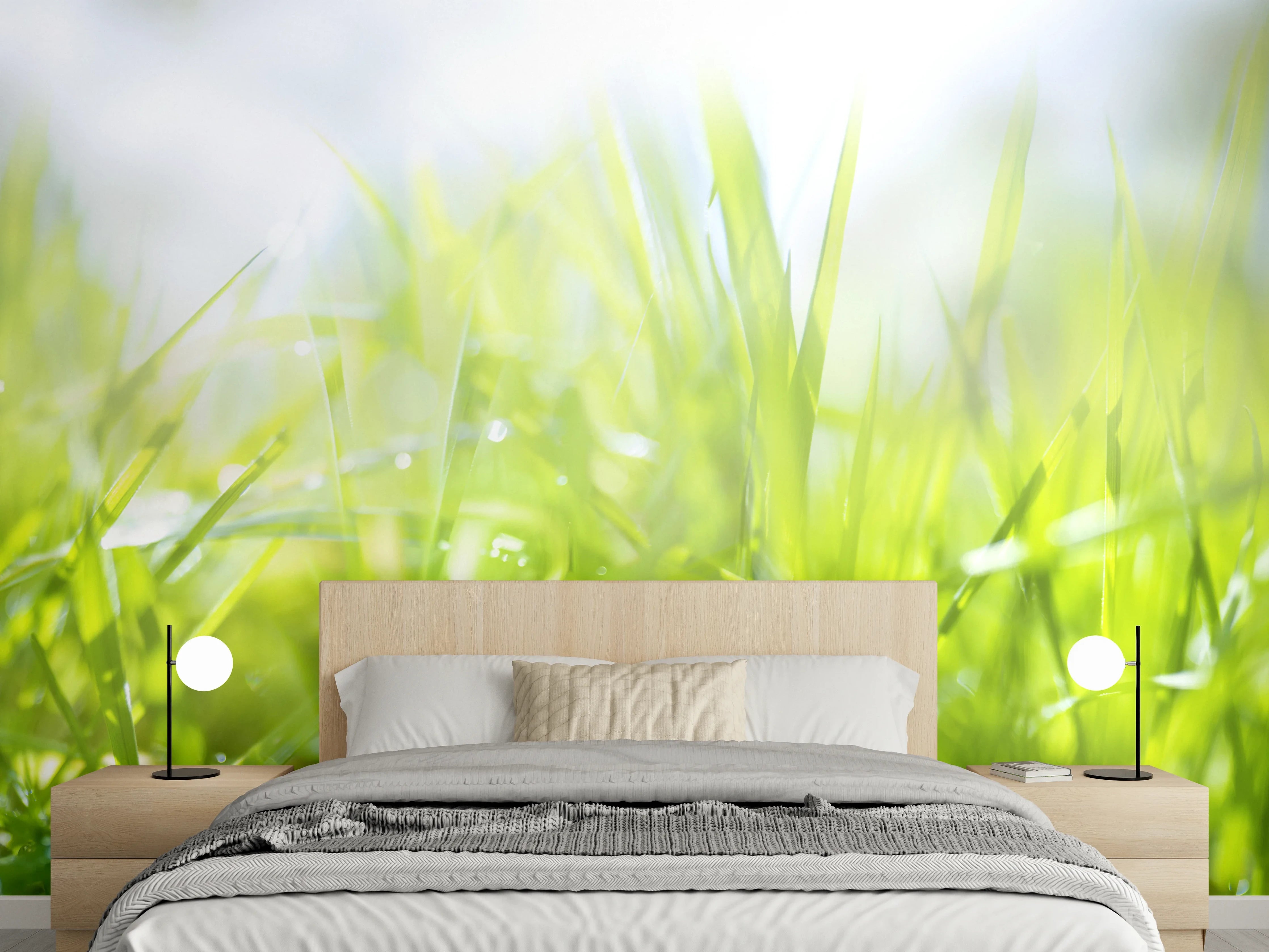 Wandverkleidung Schlafzimmer - Pusteblumen auf grüner Wiese