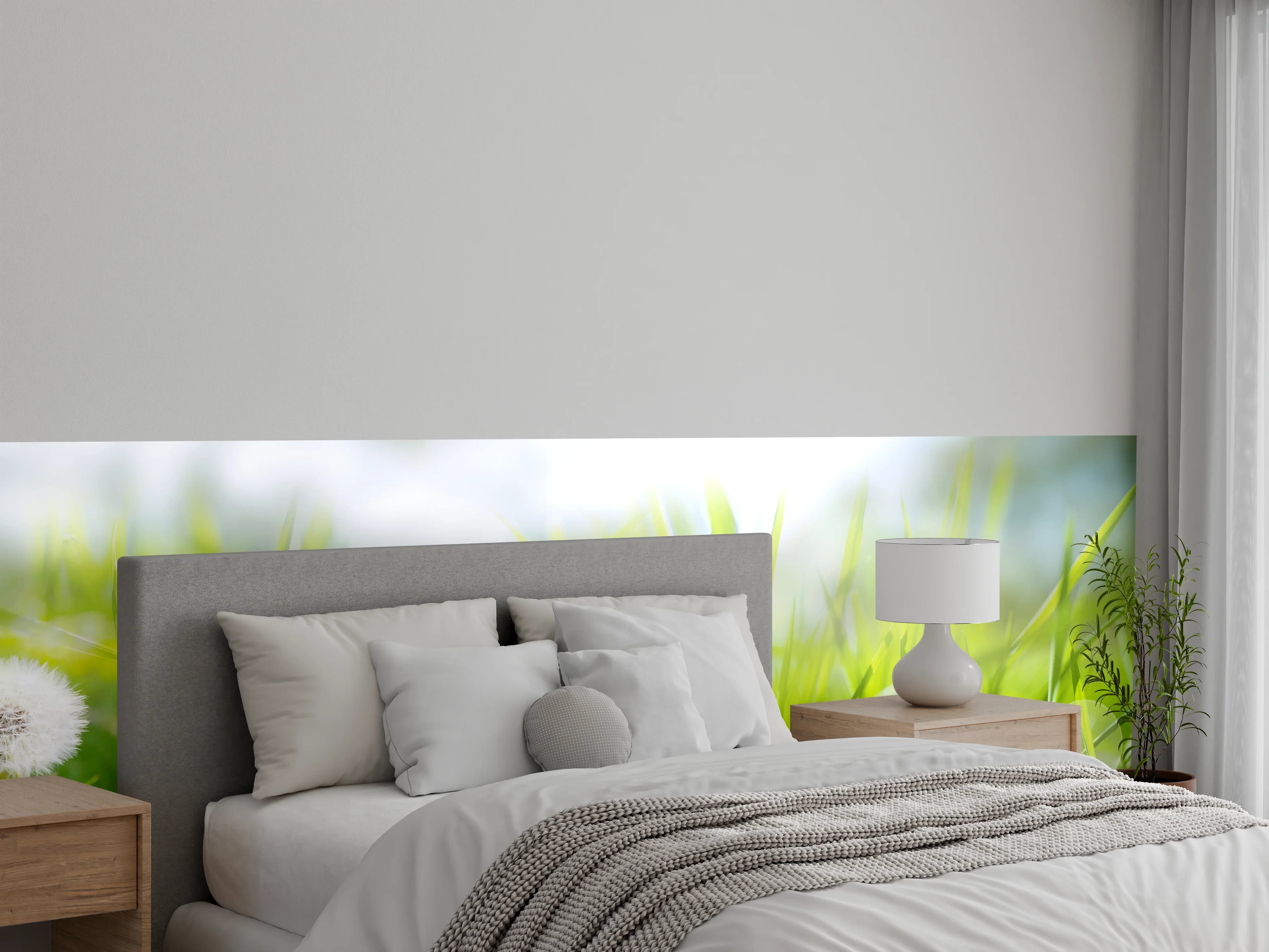 Wandverkleidung Schlafzimmer - Pusteblumen auf grüner Wiese