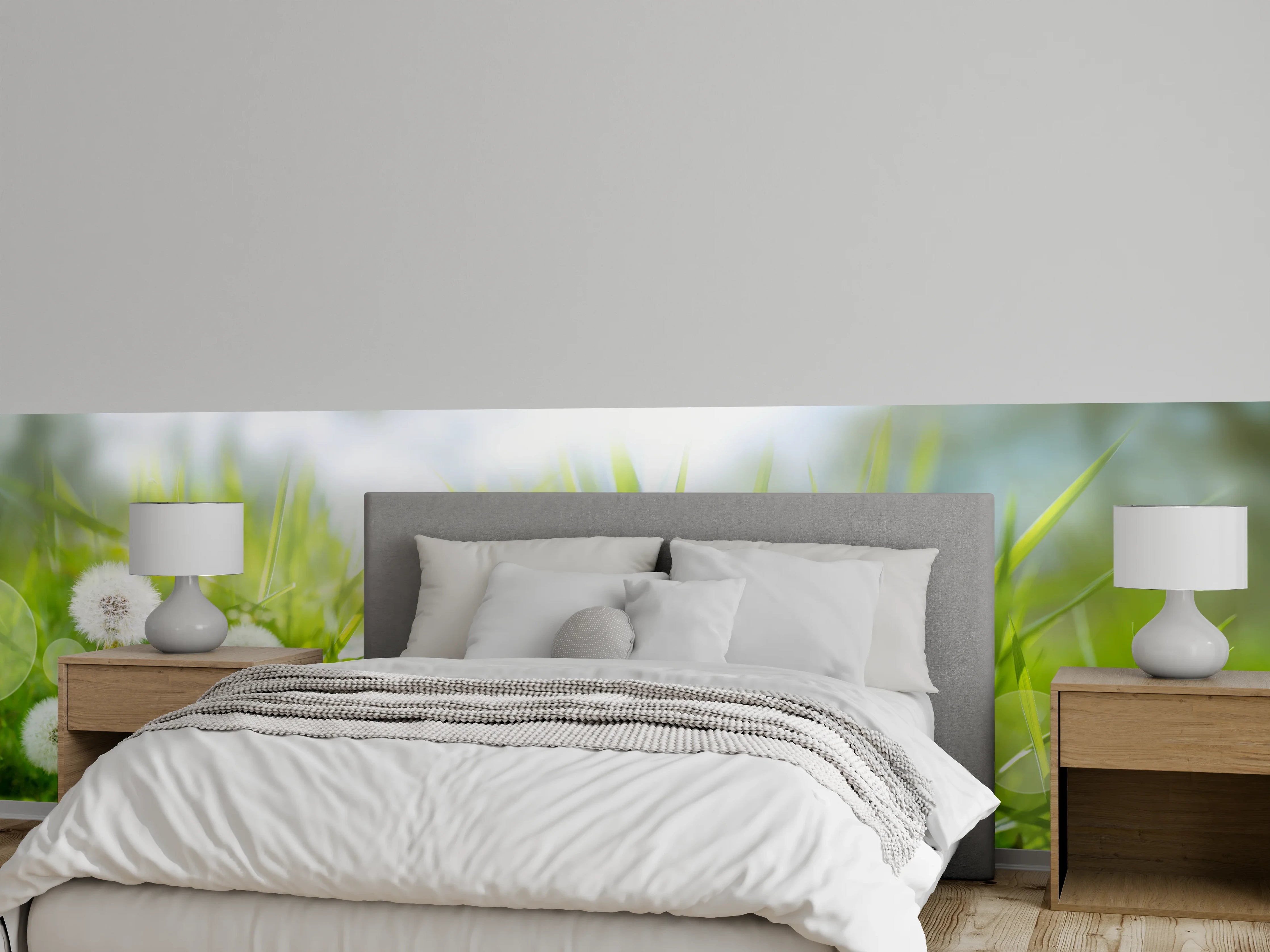 Wandverkleidung Schlafzimmer - Pusteblumen auf grüner Wiese