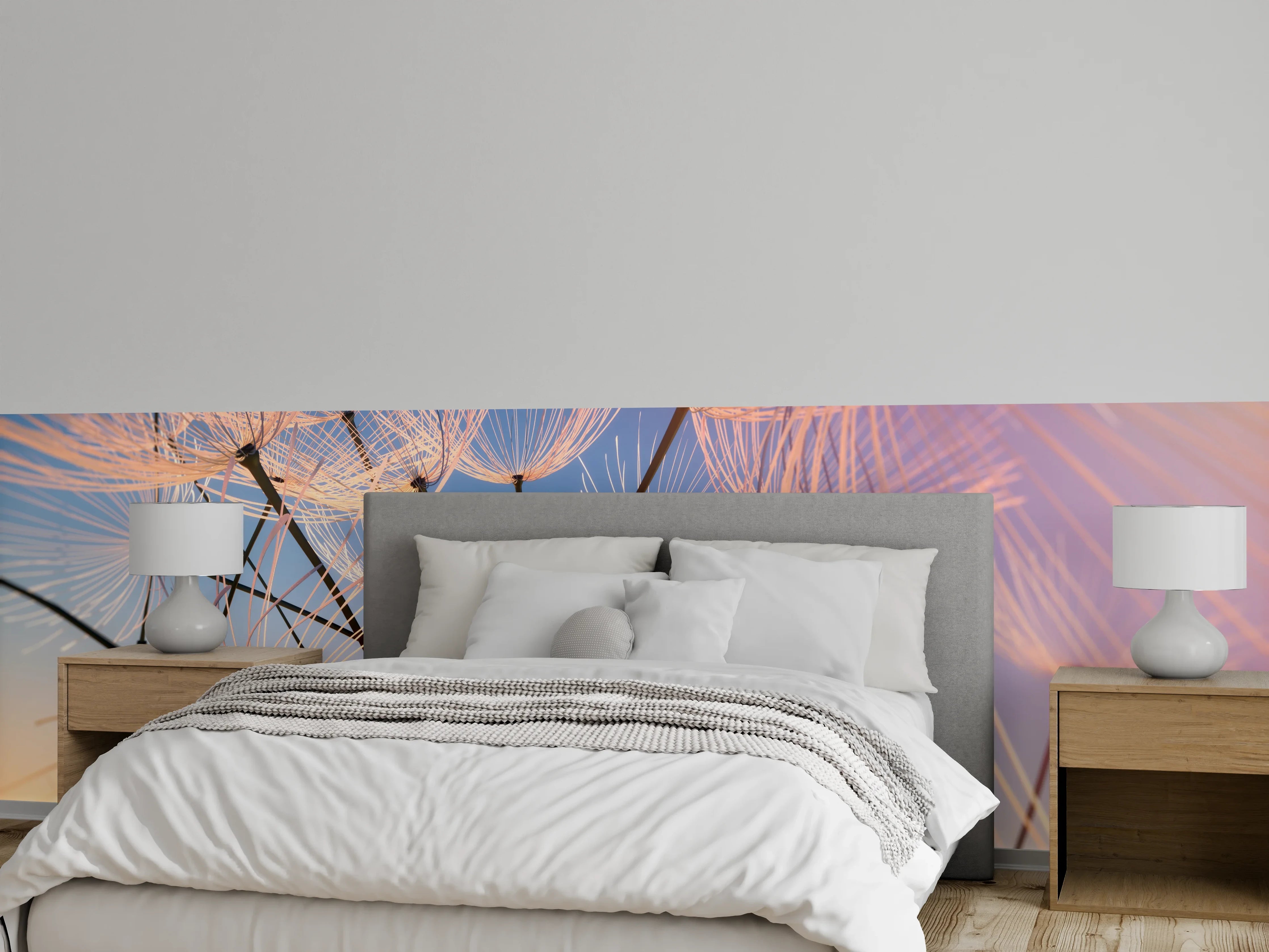 Wandverkleidung Schlafzimmer - Pusteblumen im Sonnenlicht Fotokunst