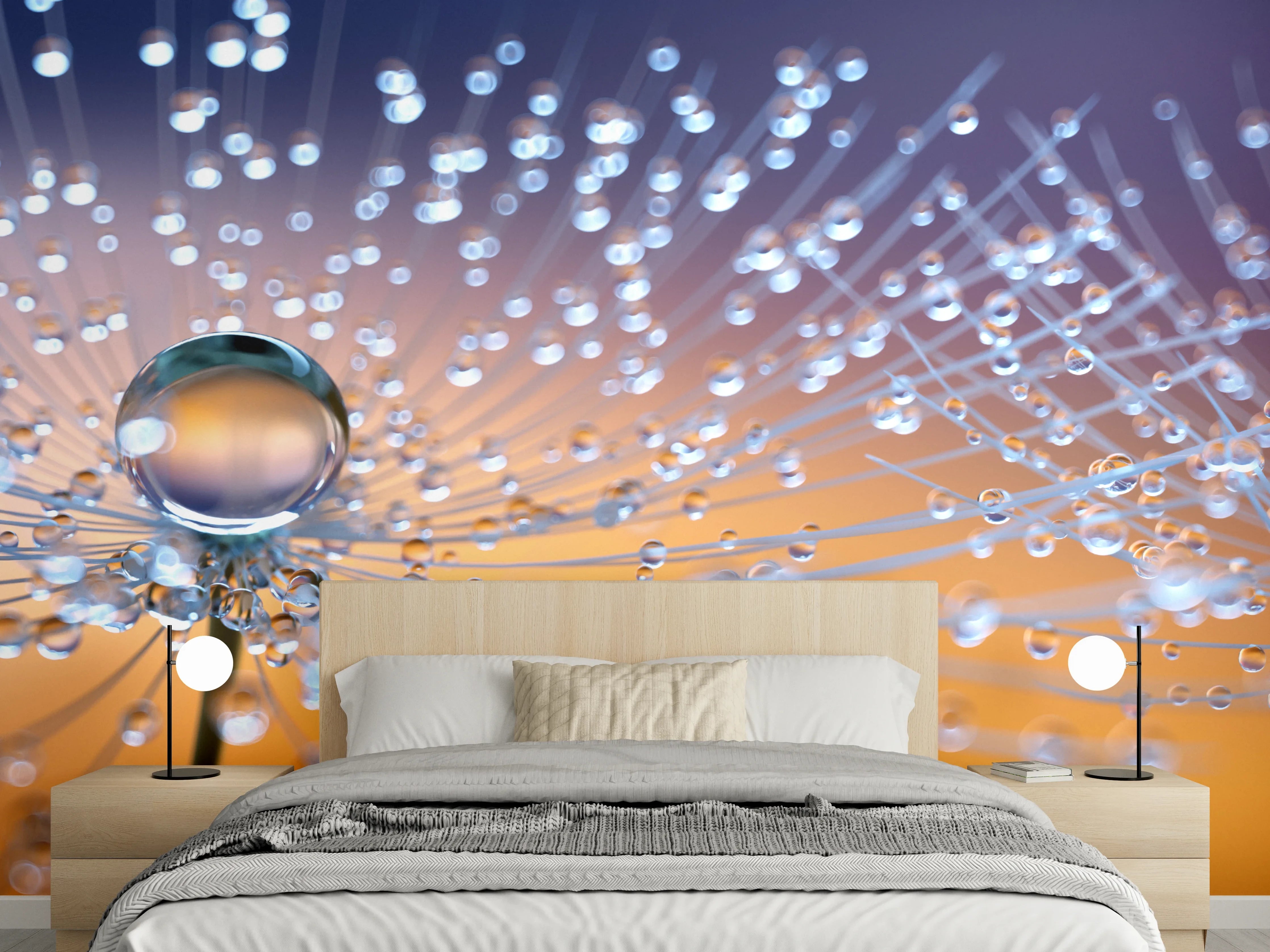 Wandverkleidung Schlafzimmer - Pusteblumen mit Tau