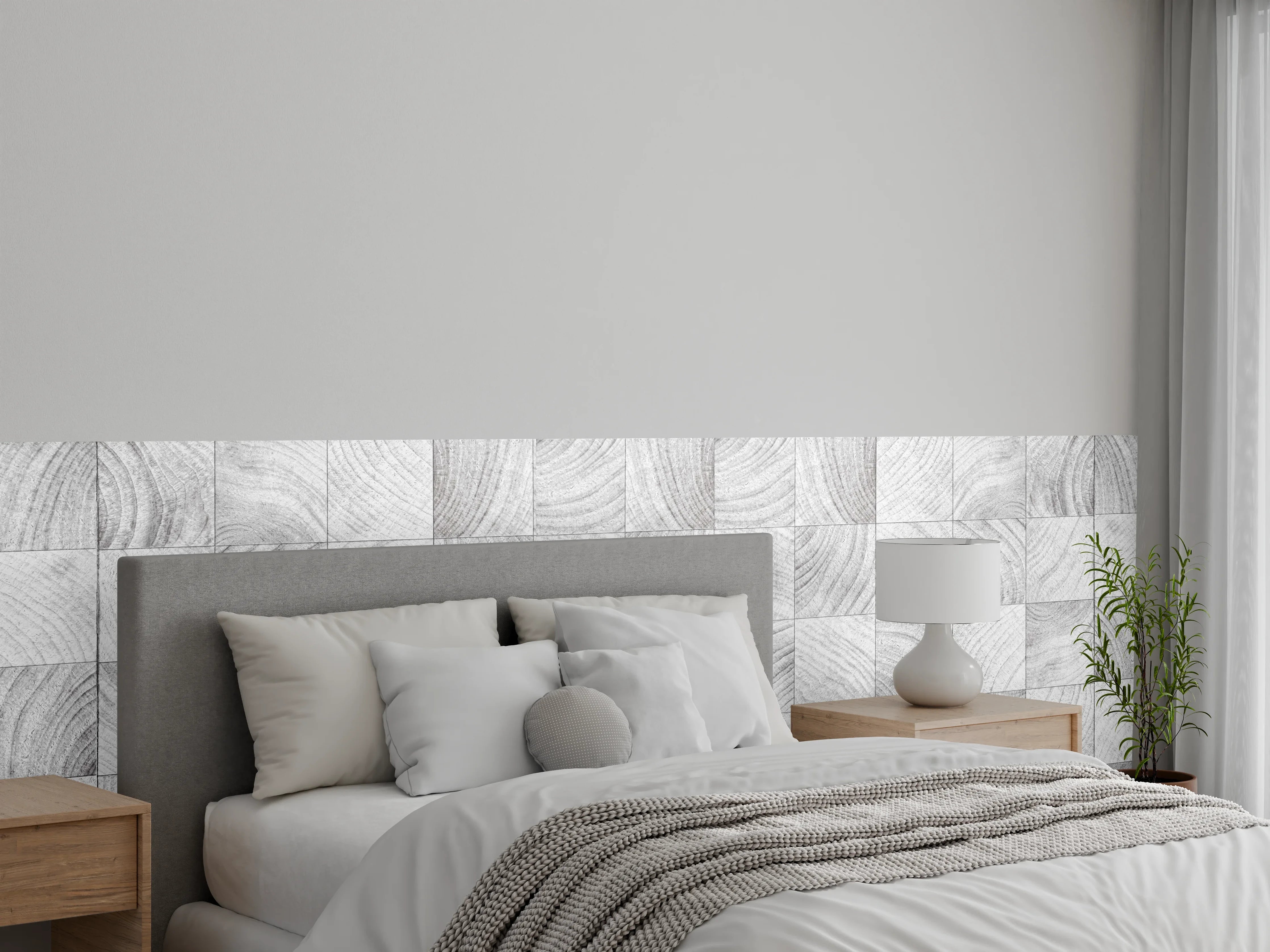 Wandverkleidung Schlafzimmer - Quadratische Holzartige Fliesen