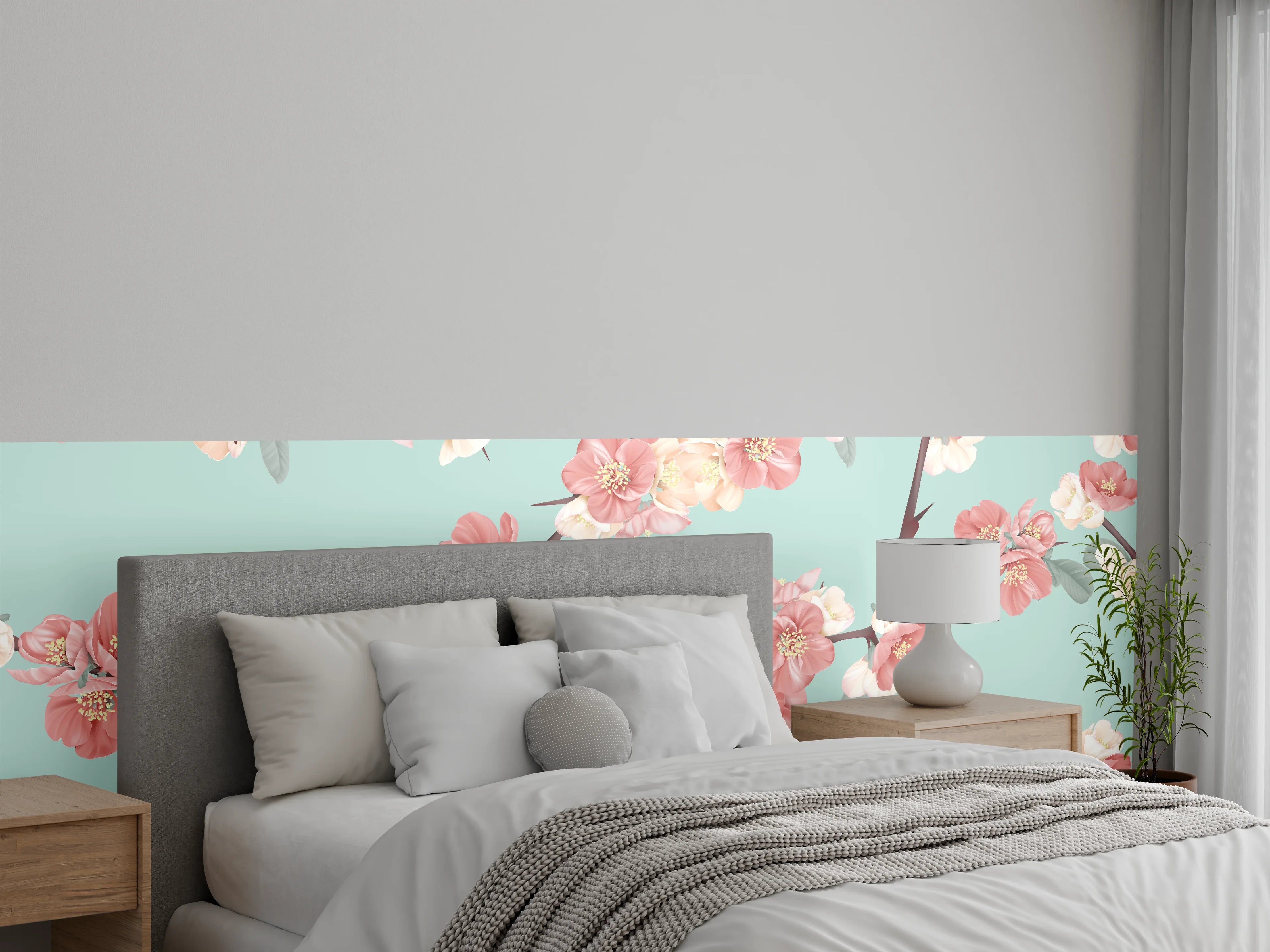 Wandverkleidung Schlafzimmer - Quittenblüte Pastell Vintagemuster