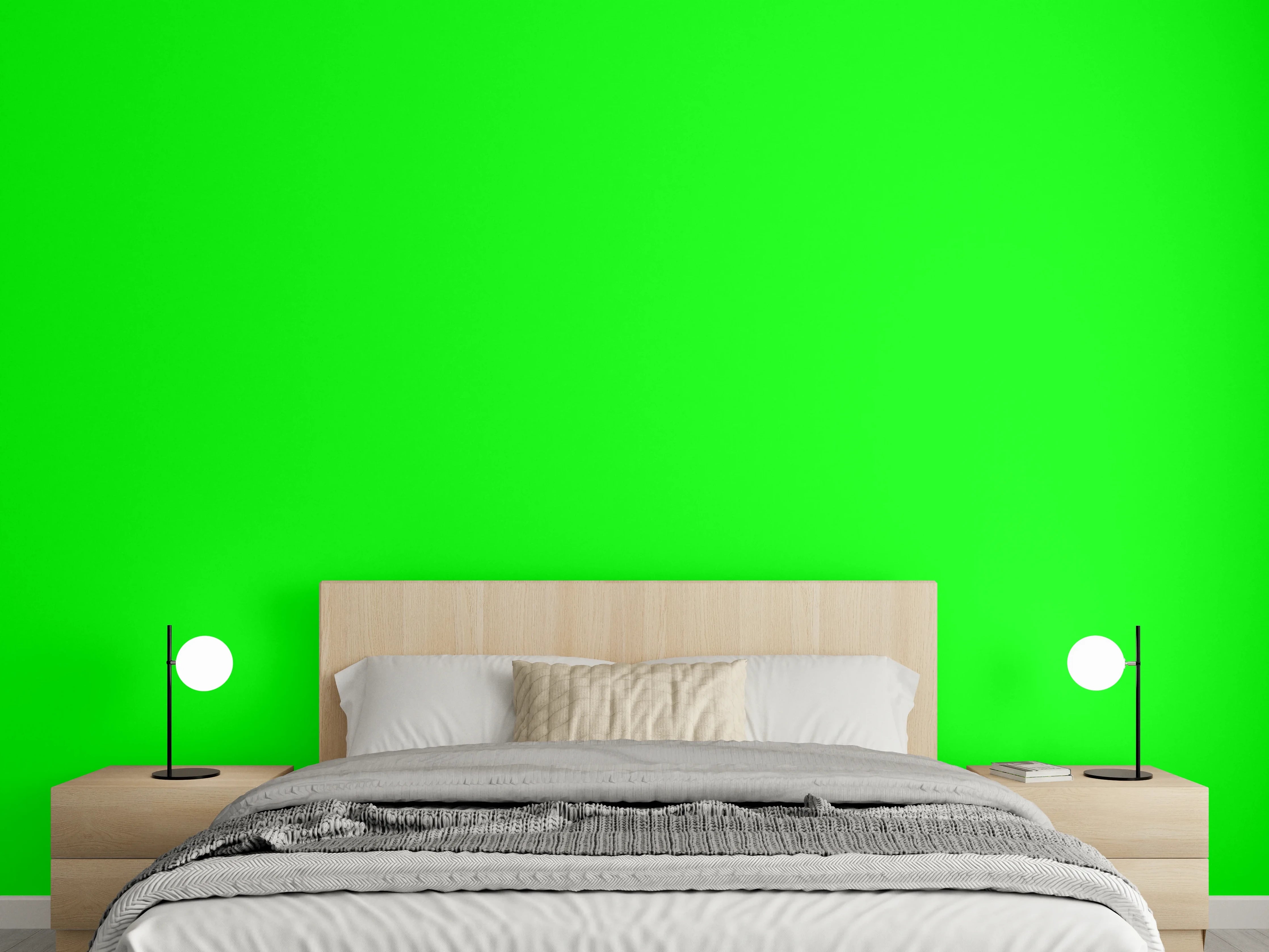 Wandverkleidung Schlafzimmer - RAL 6038 (leuchtendes Grün)