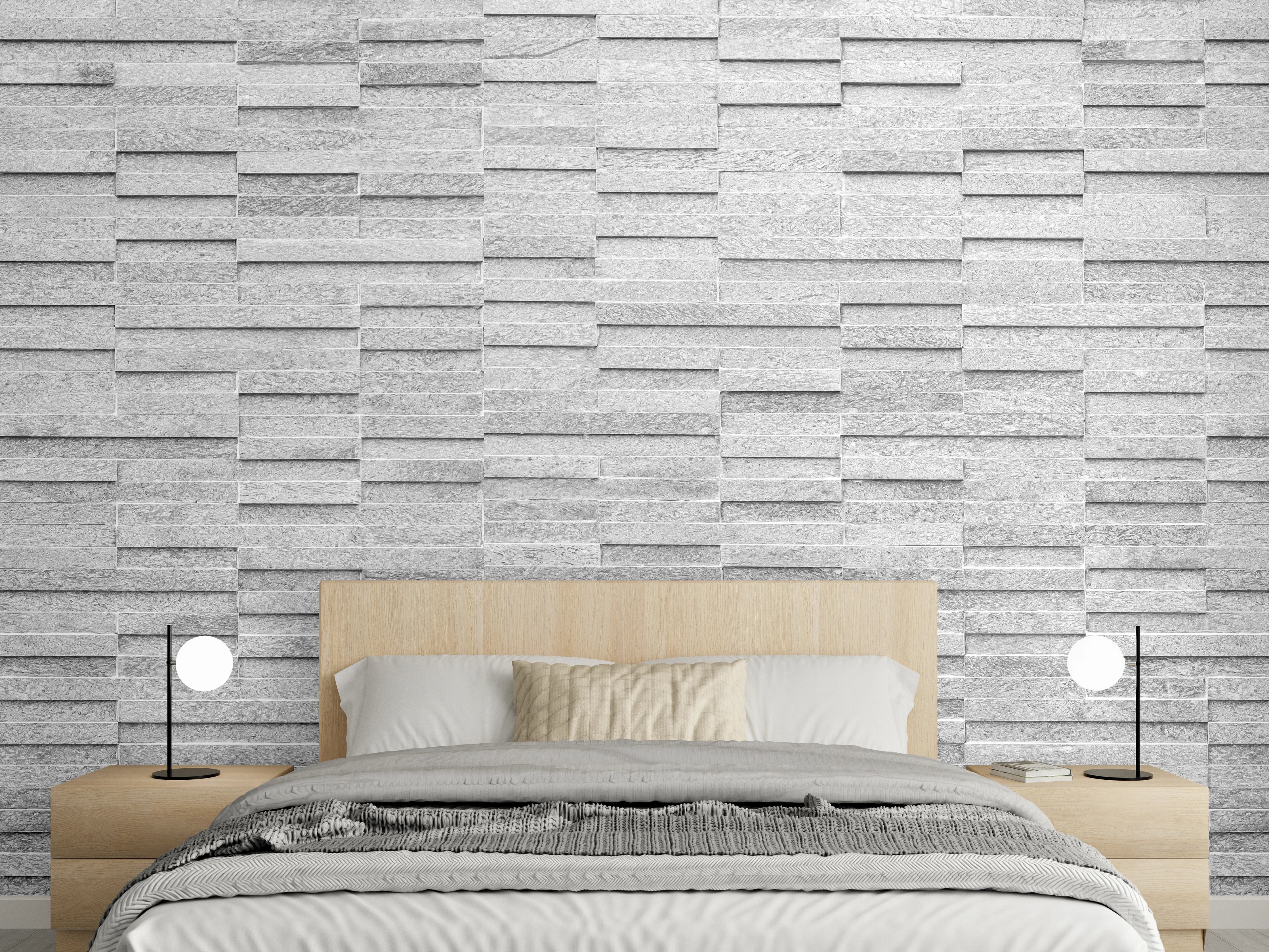 Wandverkleidung Schlafzimmer - Rauer weißer Sandstein