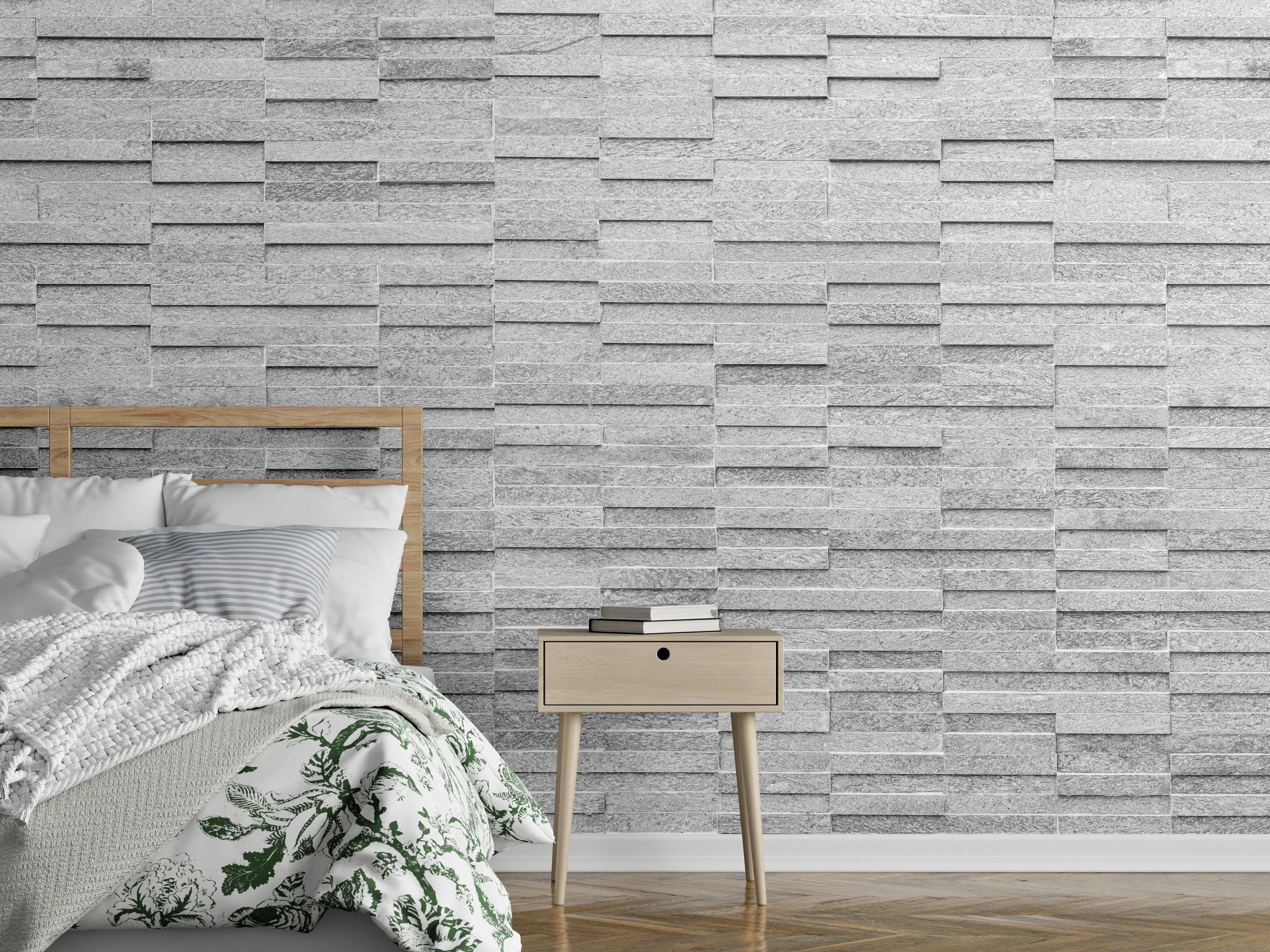 Wandverkleidung Schlafzimmer - Rauer weißer Sandstein