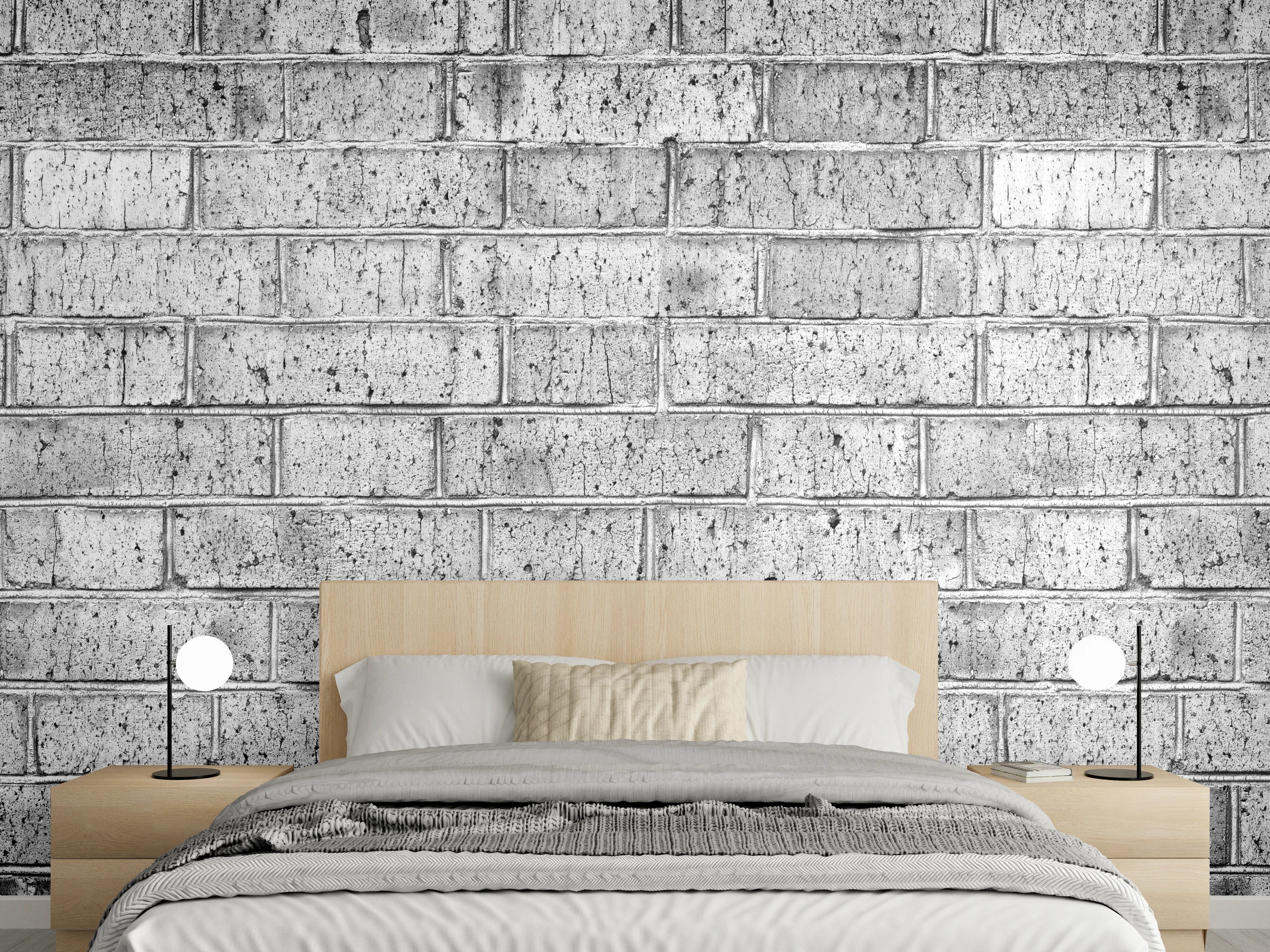 Wandverkleidung Schlafzimmer - Raues hellgraues Mauerwerk