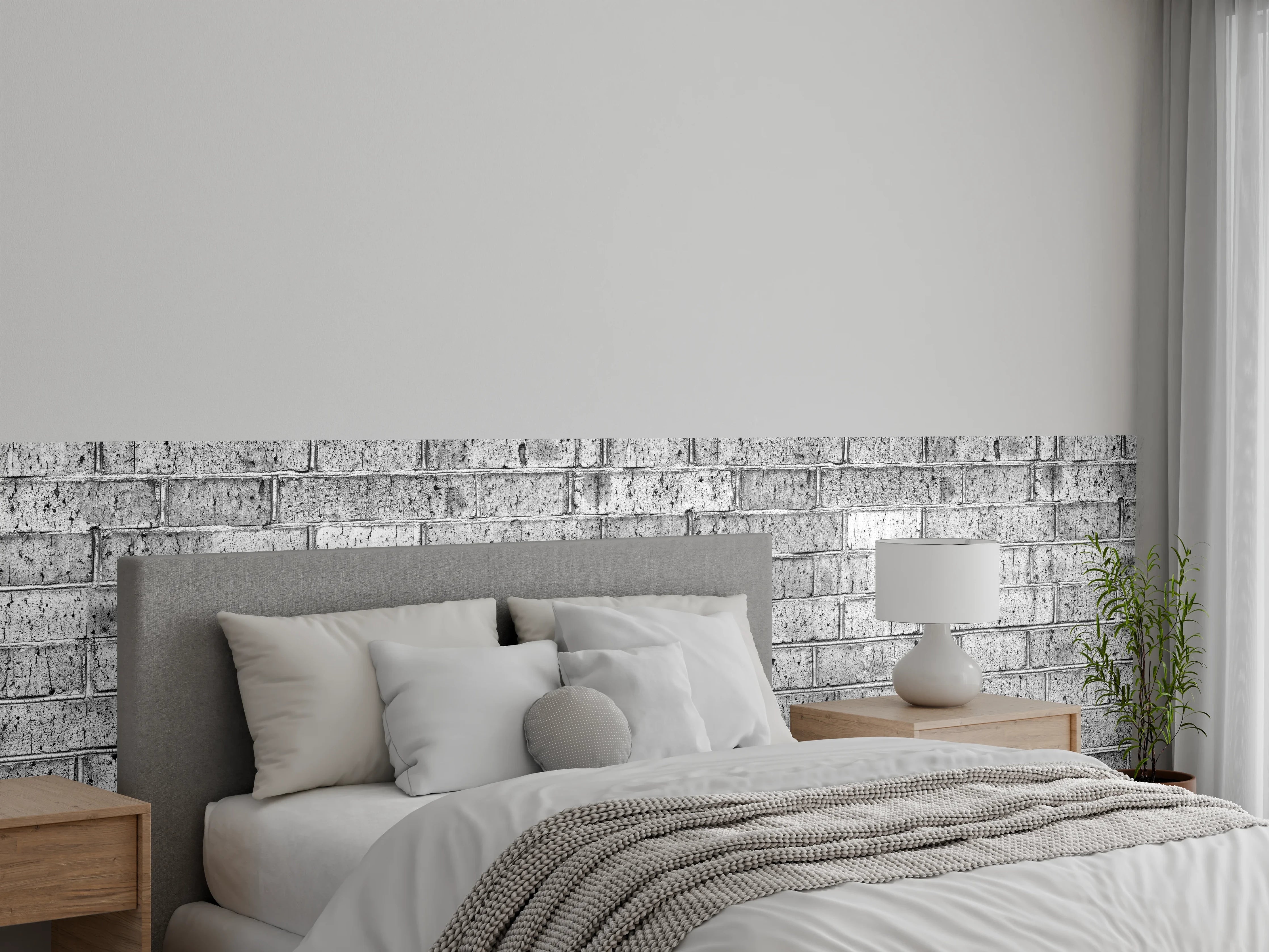 Wandverkleidung Schlafzimmer - Raues hellgraues Mauerwerk