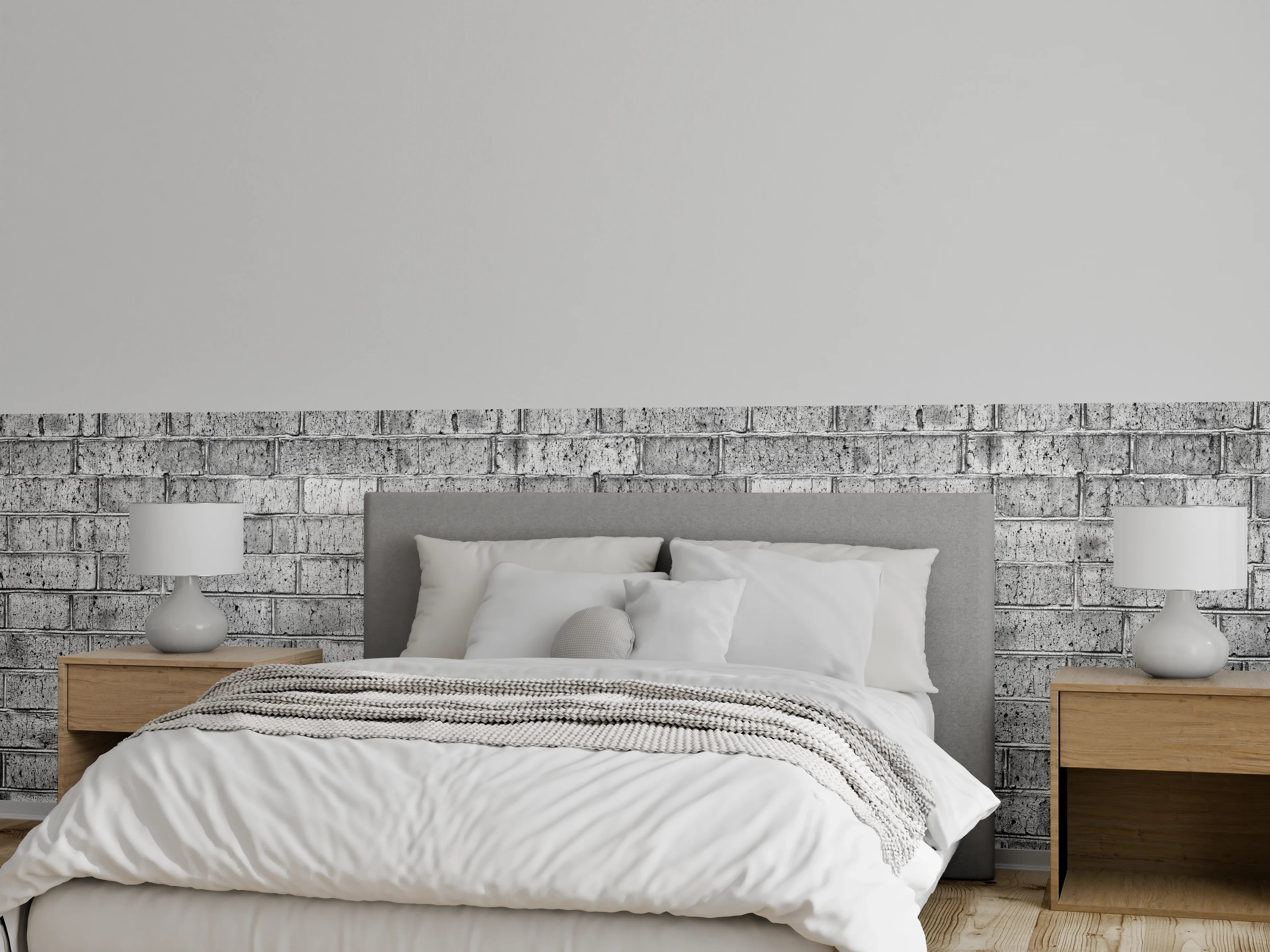Wandverkleidung Schlafzimmer - Raues hellgraues Mauerwerk