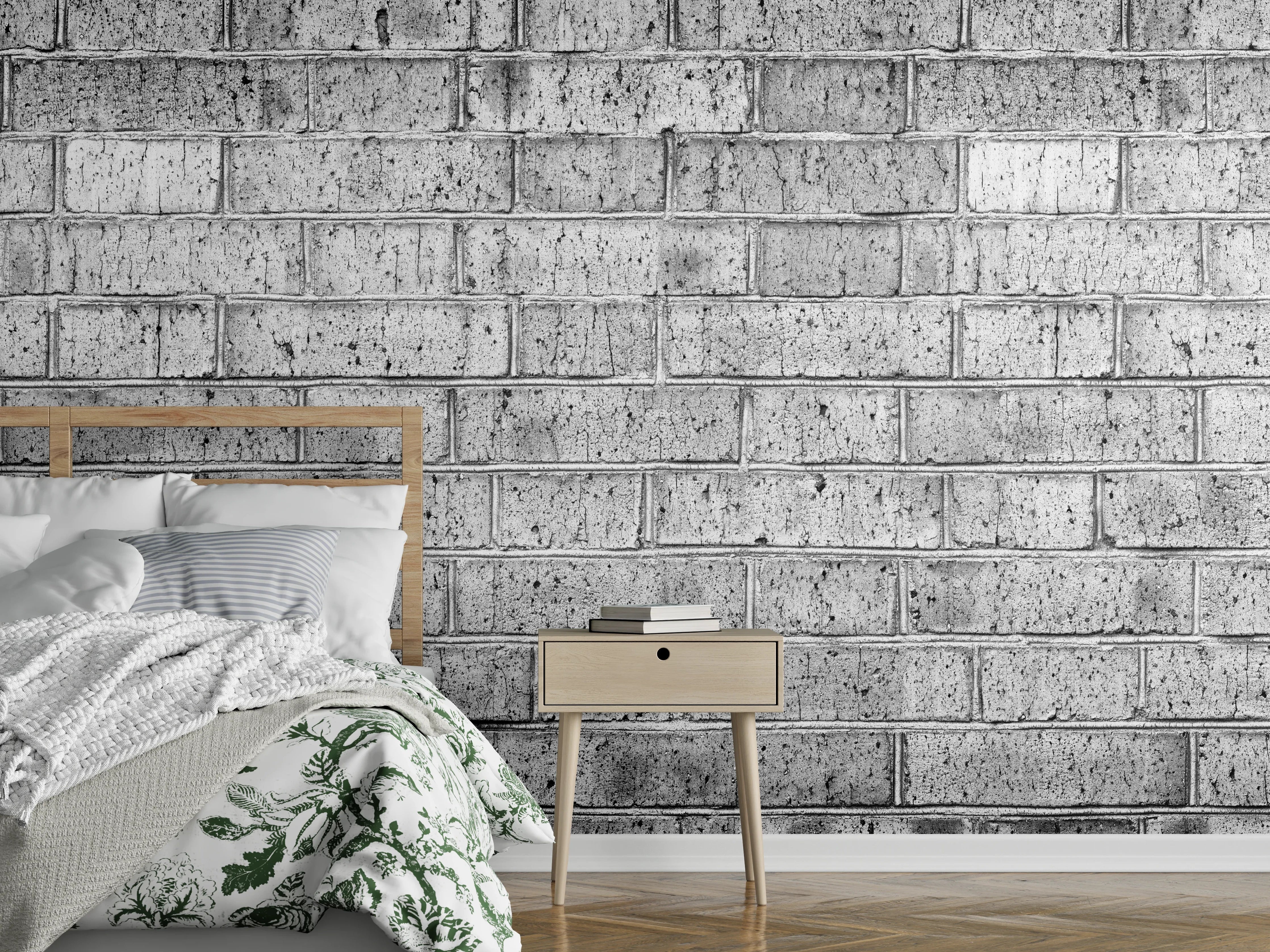 Wandverkleidung Schlafzimmer - Raues hellgraues Mauerwerk