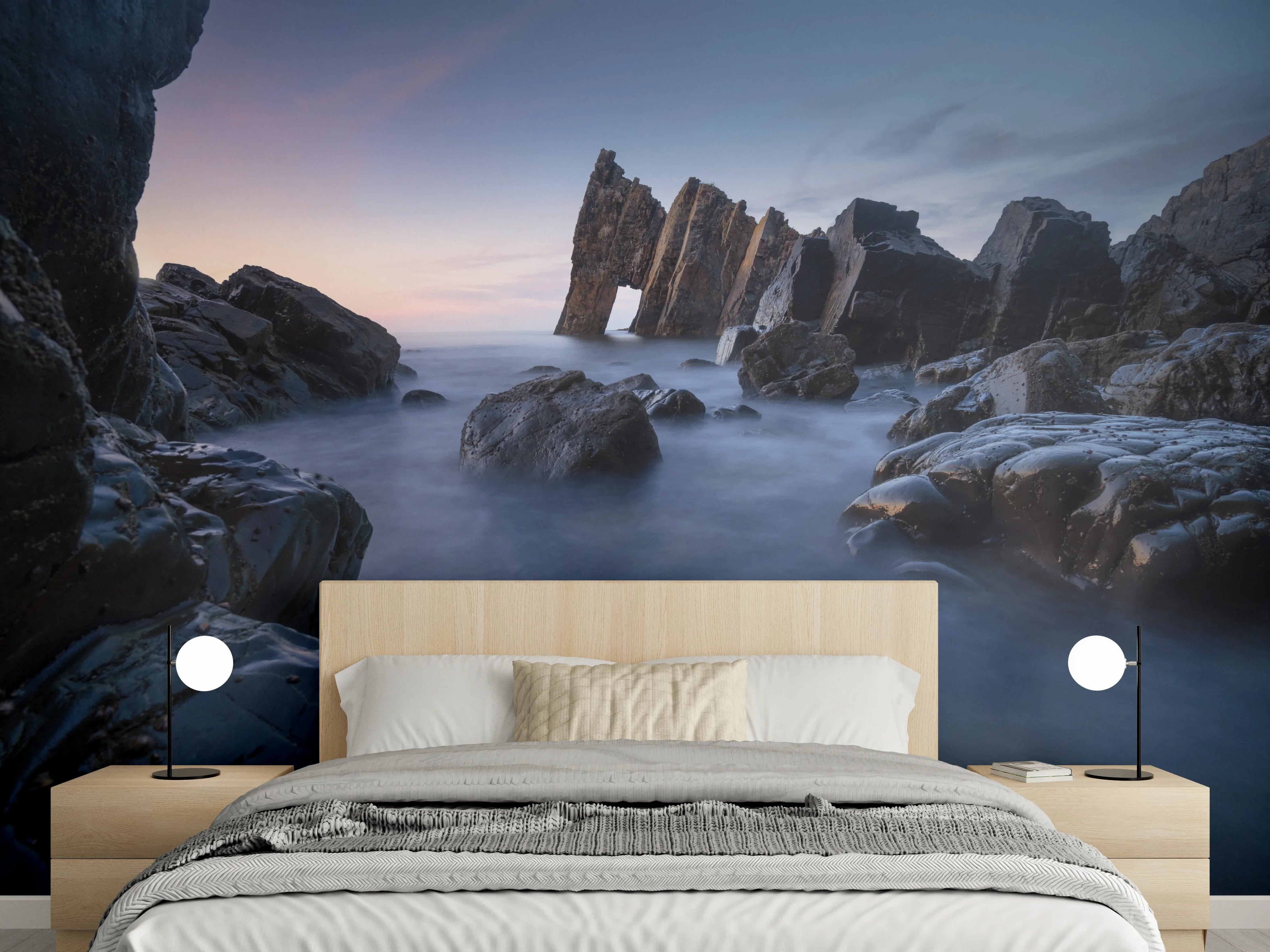 Wandverkleidung Schlafzimmer - Rauhe Küstenfelsen bei Sonnenuntergang