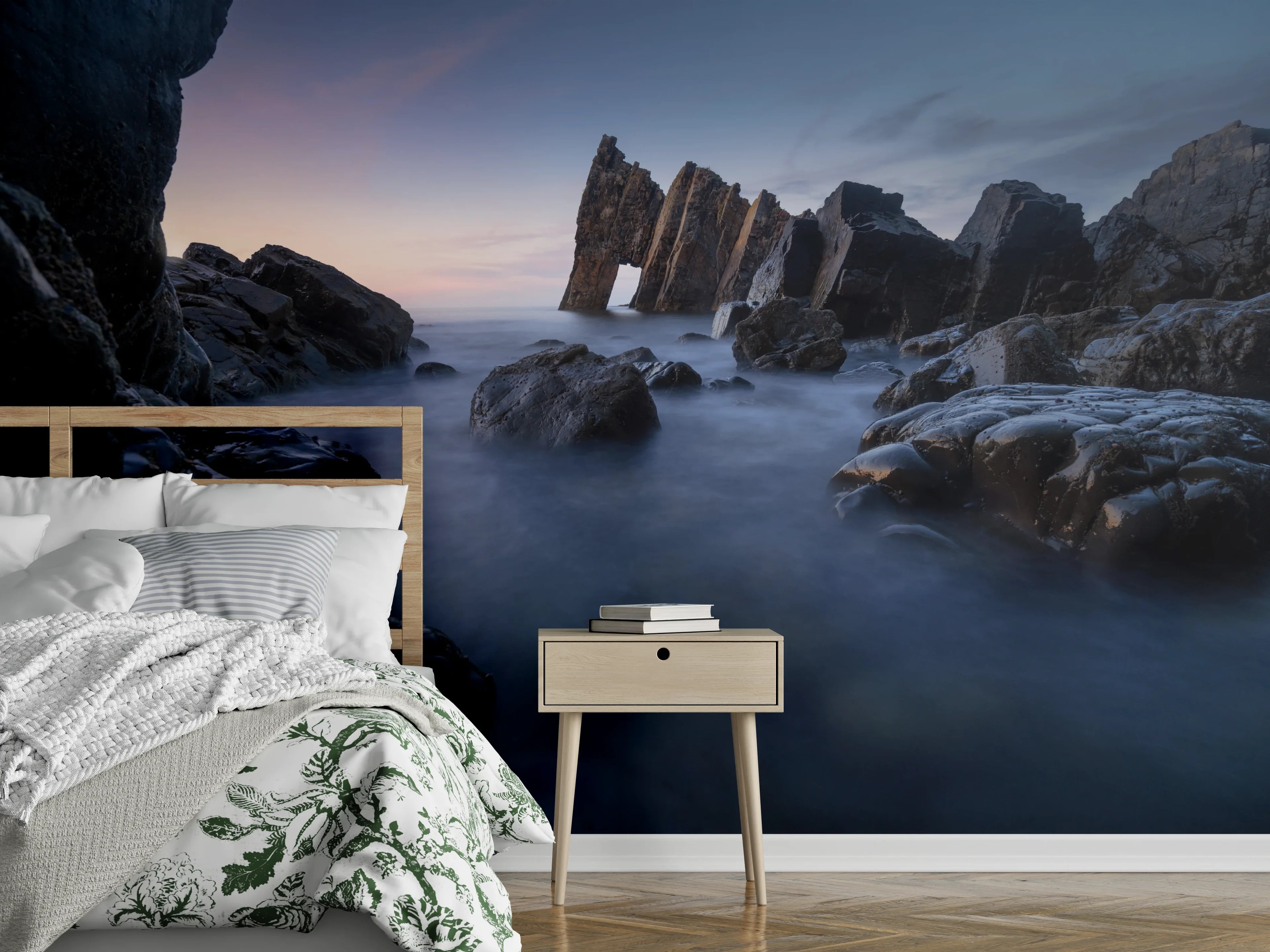 Wandverkleidung Schlafzimmer - Rauhe Küstenfelsen bei Sonnenuntergang