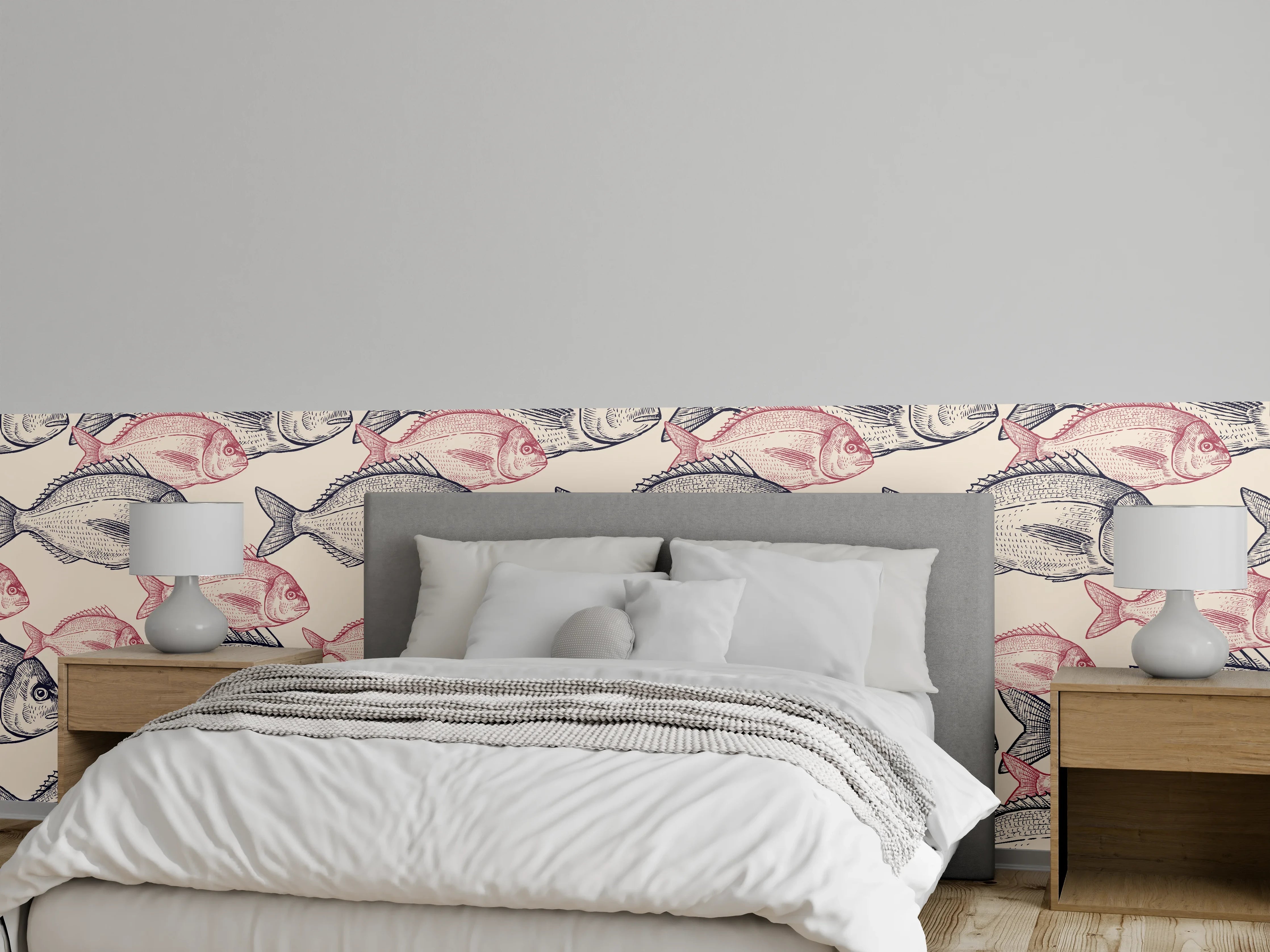 Wandverkleidung Schlafzimmer - Realistisches Fischmuster Rosa-Grau