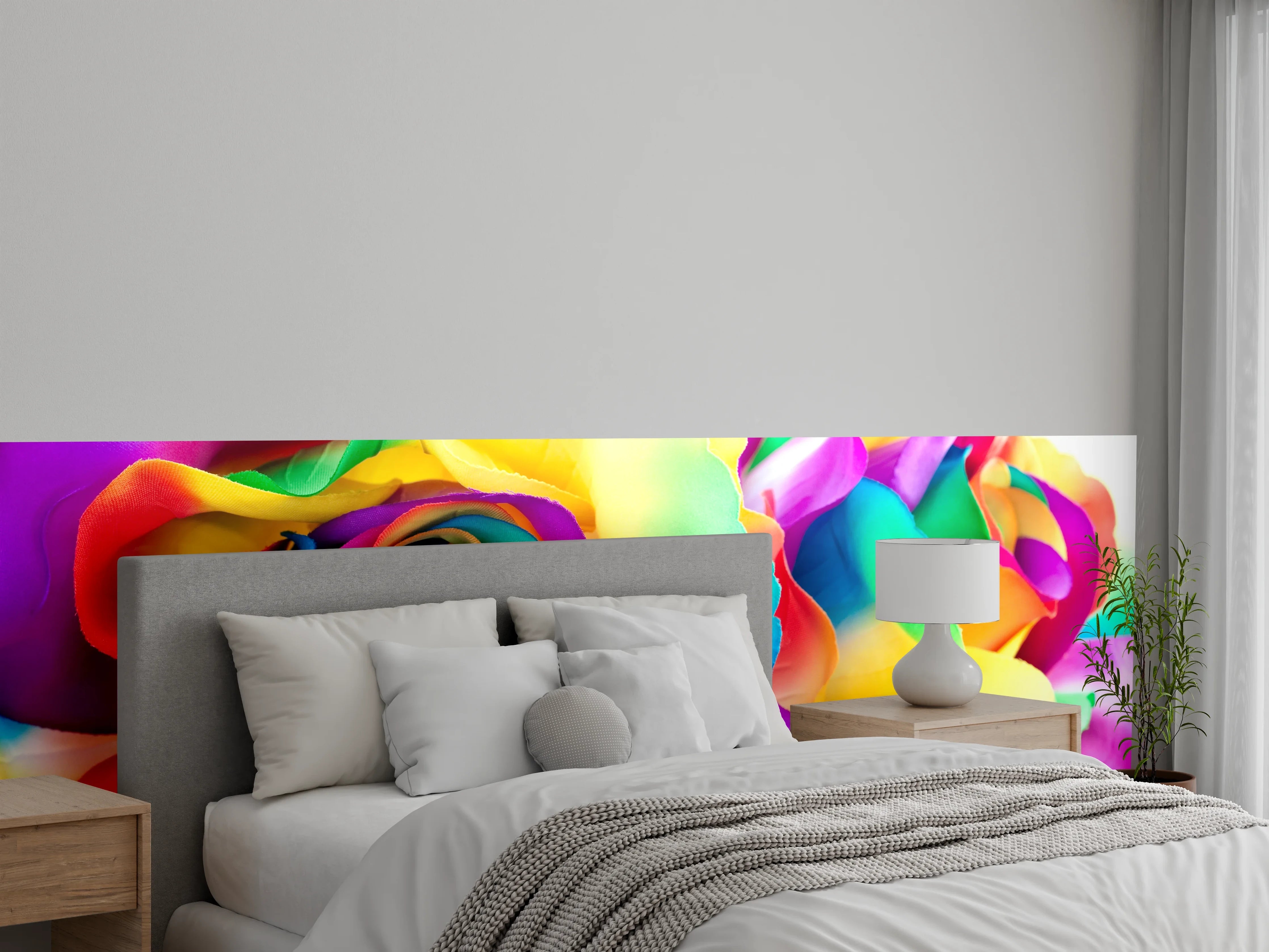 Wandverkleidung Schlafzimmer - Regenbogenrosen – Bunte Blumenpracht