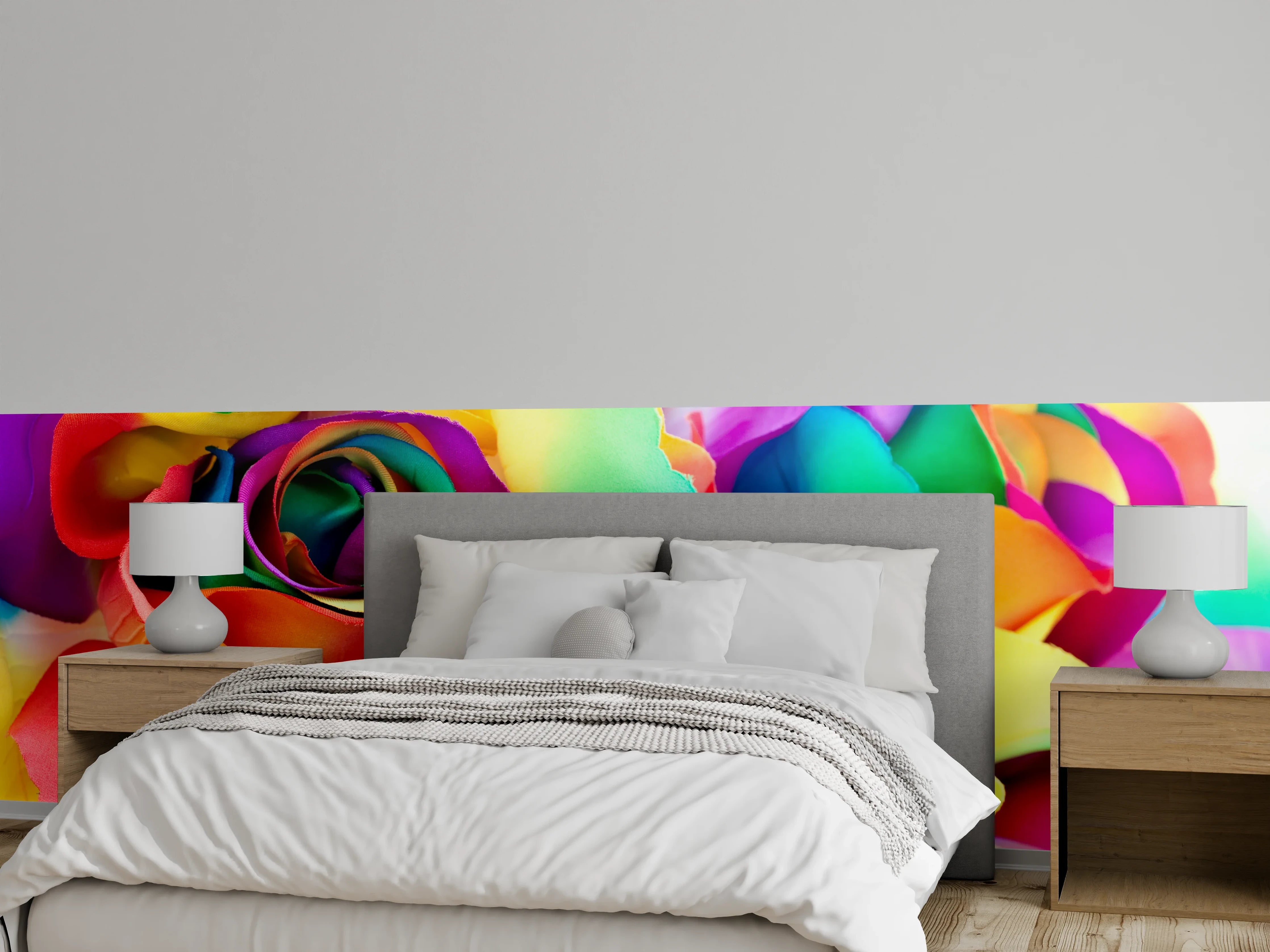 Wandverkleidung Schlafzimmer - Regenbogenrosen – Bunte Blumenpracht