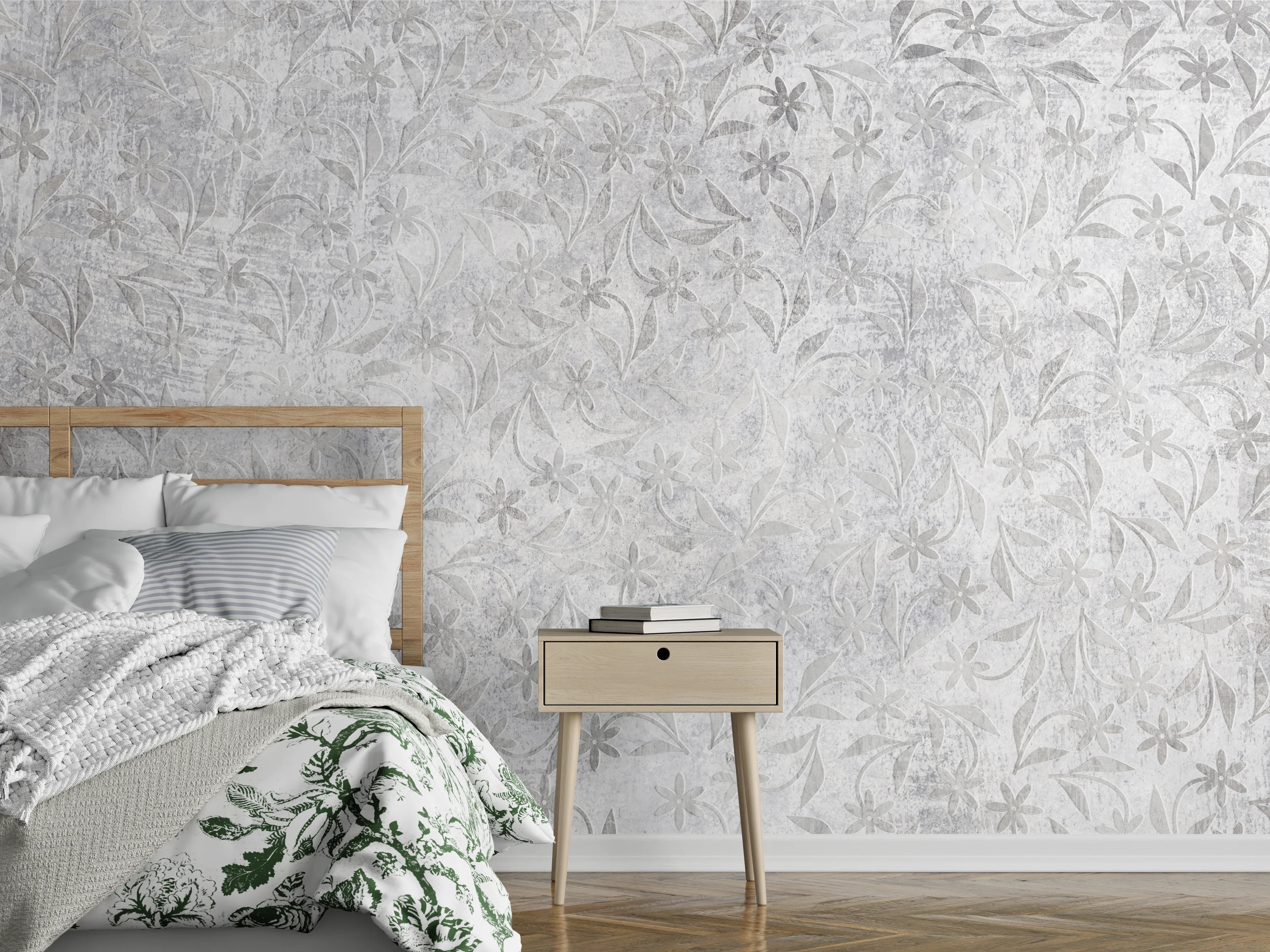 Wandverkleidung Schlafzimmer - Retro Blumen Textur